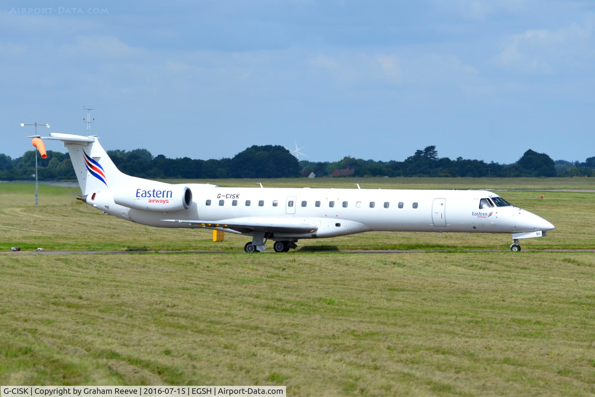 G-CISK, 2002 Embraer EMB-145LU (ERJ-145LU) C/N 145570, About to depart from Norwich.
