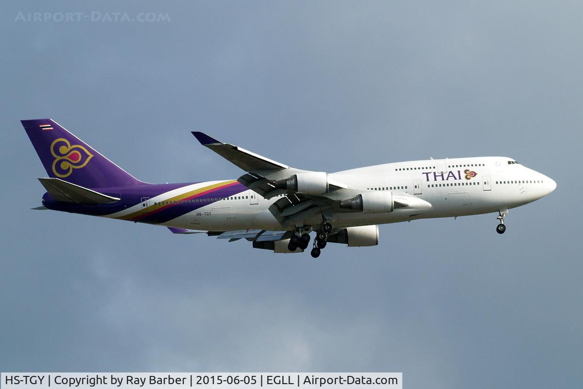 HS-TGY, 1998 Boeing 747-4D7 C/N 28705, Boeing 747-4D7 [28705] (Thai Airways) Home~G 05/06/2015. On approach 27L.