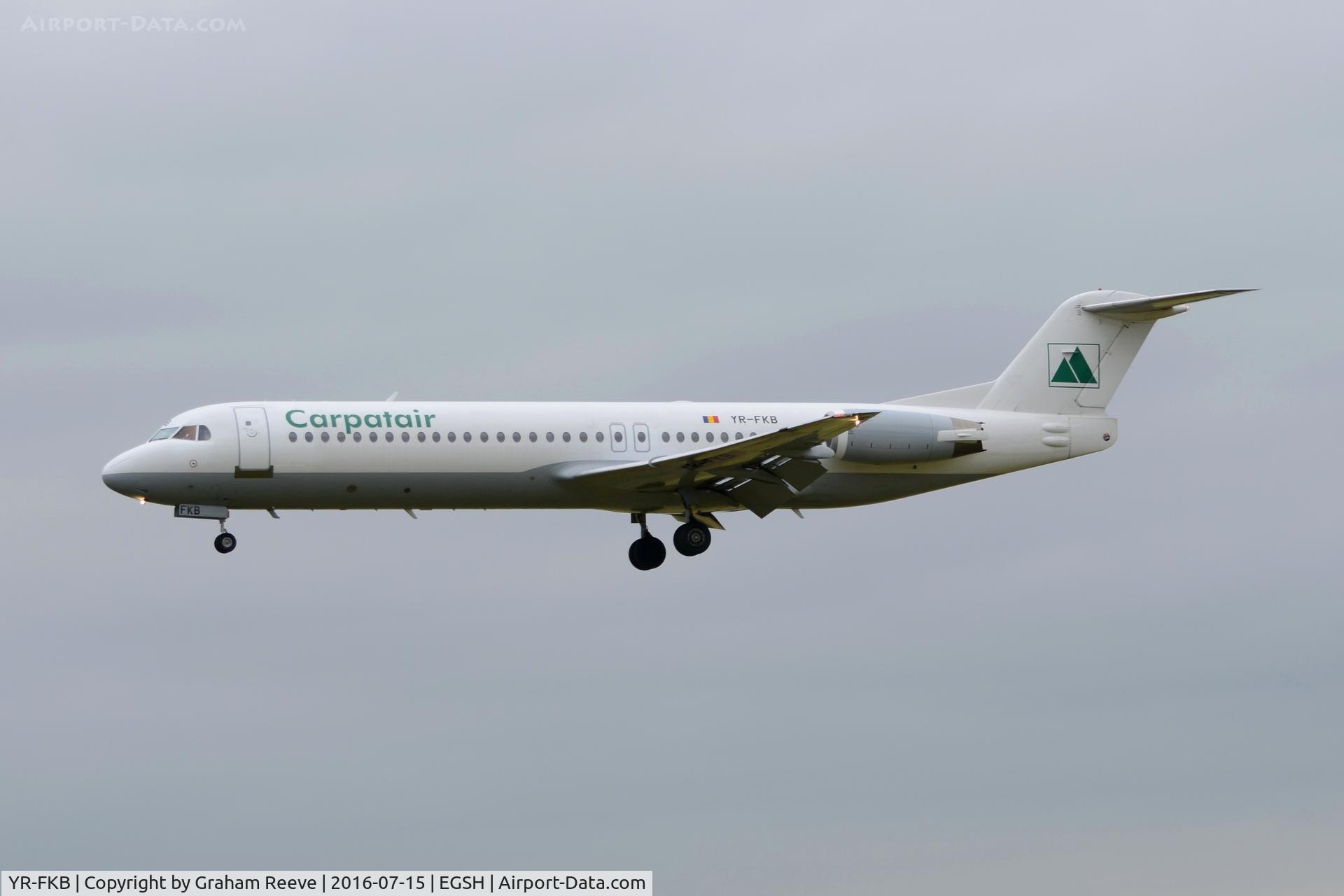 YR-FKB, 1991 Fokker 100 (F-28-0100) C/N 11369, Landing at Norwich.