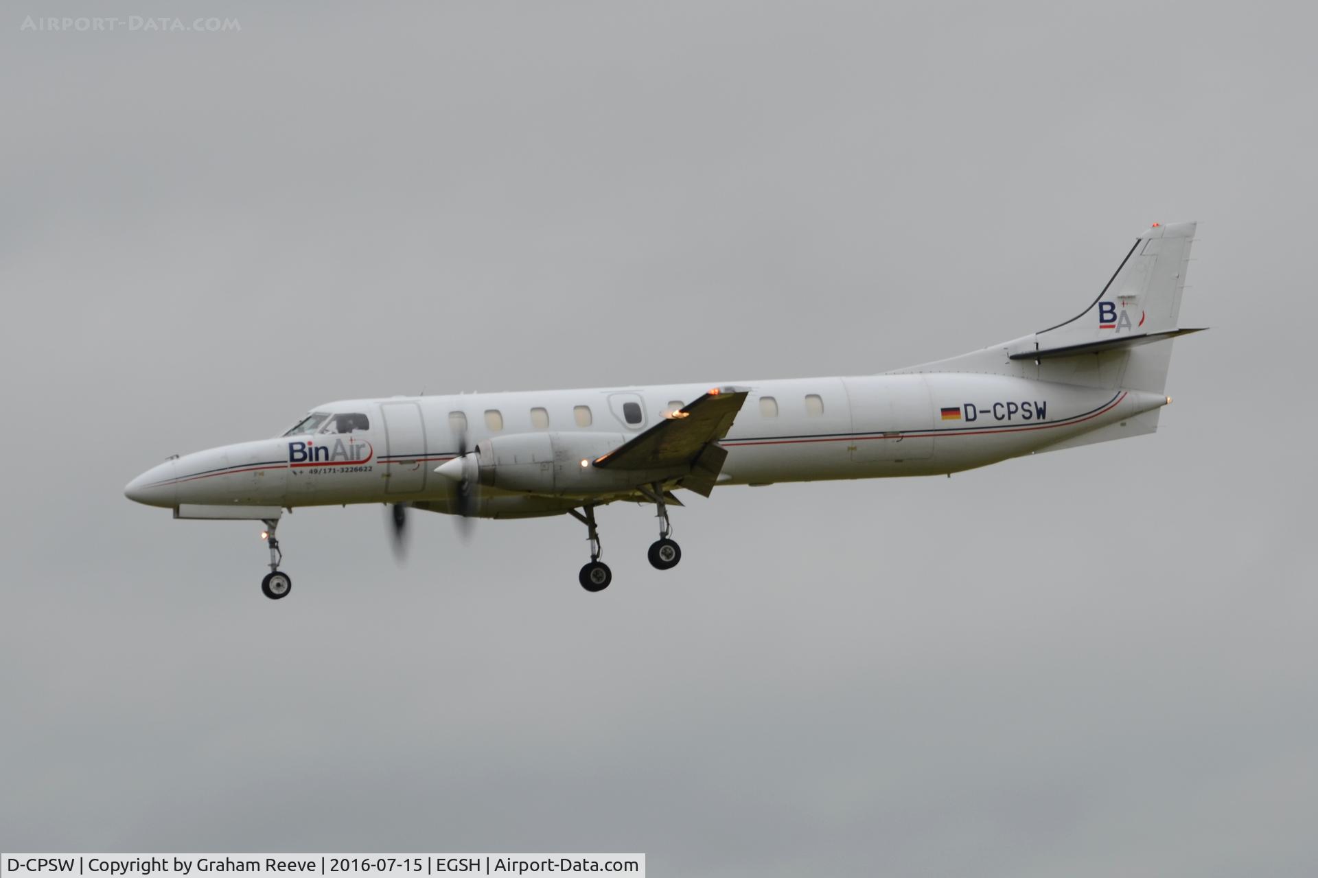 D-CPSW, 1990 Fairchild SA-227AC Metro III C/N AC-757B, Landing at Norwich.