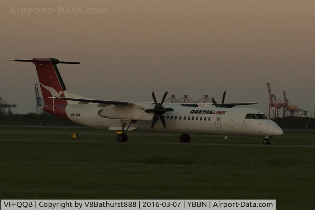 VH-QQB, 1983 De Havilland Canada DHC-8-102 Dash 8 C/N 004, QQB taxing from Moranbah as the sun sets