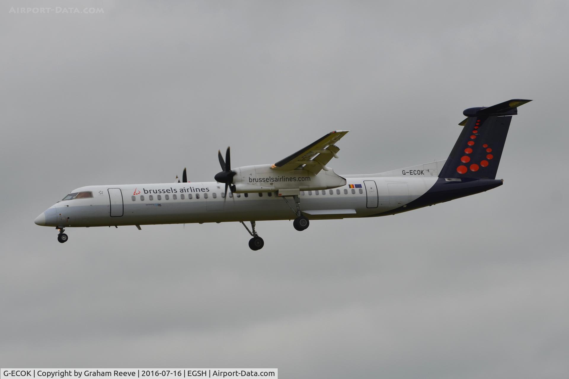 G-ECOK, 2008 Bombardier DHC-8-402Q Dash 8 C/N 4230, Landing at Norwich.