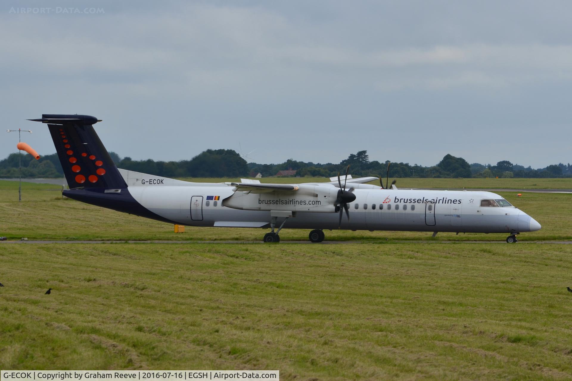 G-ECOK, 2008 Bombardier DHC-8-402Q Dash 8 C/N 4230, About to depart from Norwich.