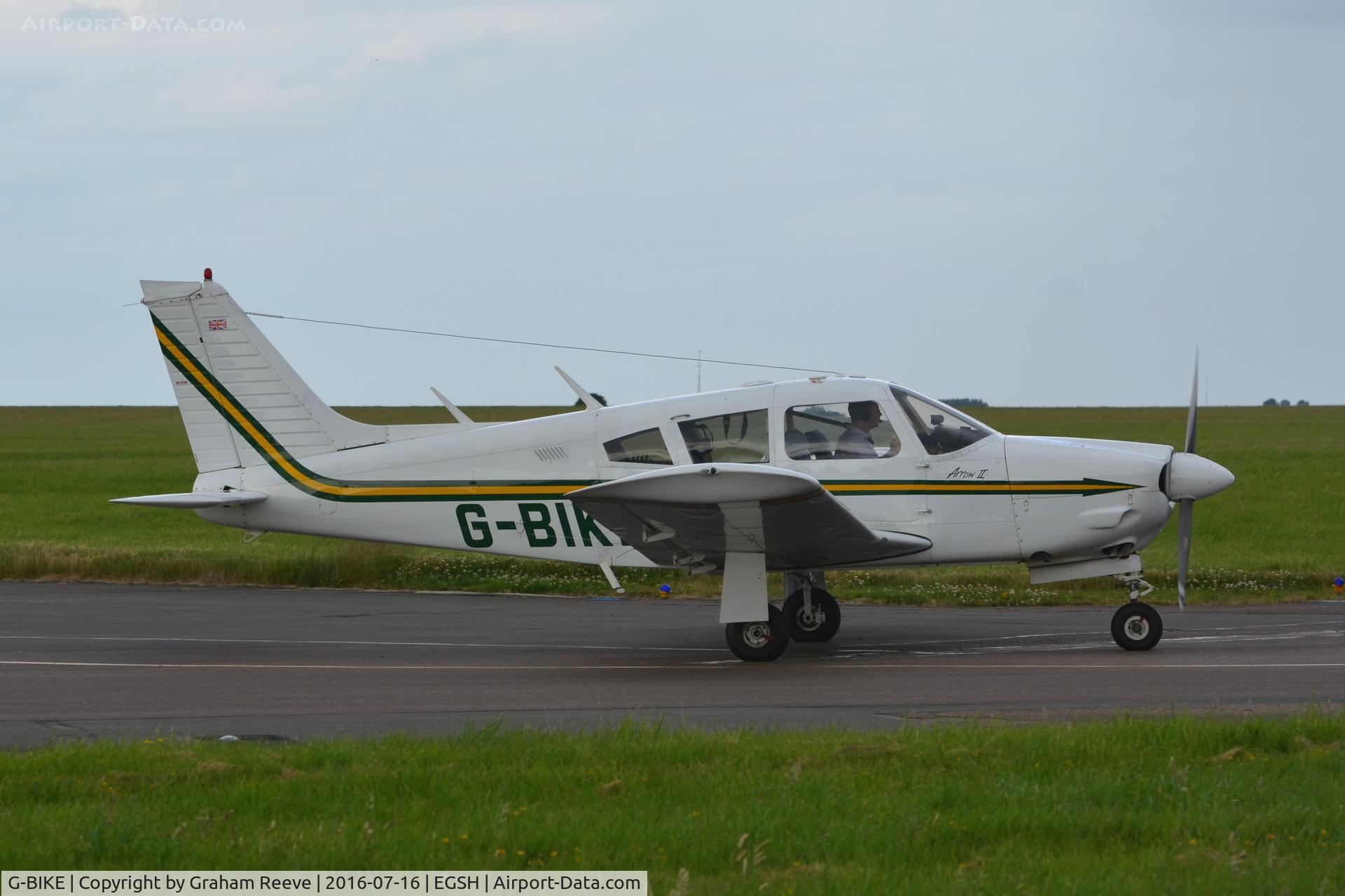 G-BIKE, 1973 Piper PA-28R-200-2 Cherokee Arrow II C/N 28R-7335173, Departing from Norwich.