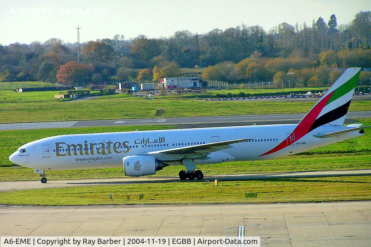 A6-EME, 1996 Boeing 777-21H C/N 27248, Boeing 777-21H [27248] (Emirates Airlines) Birmingham Int'l~G 19/11/2004