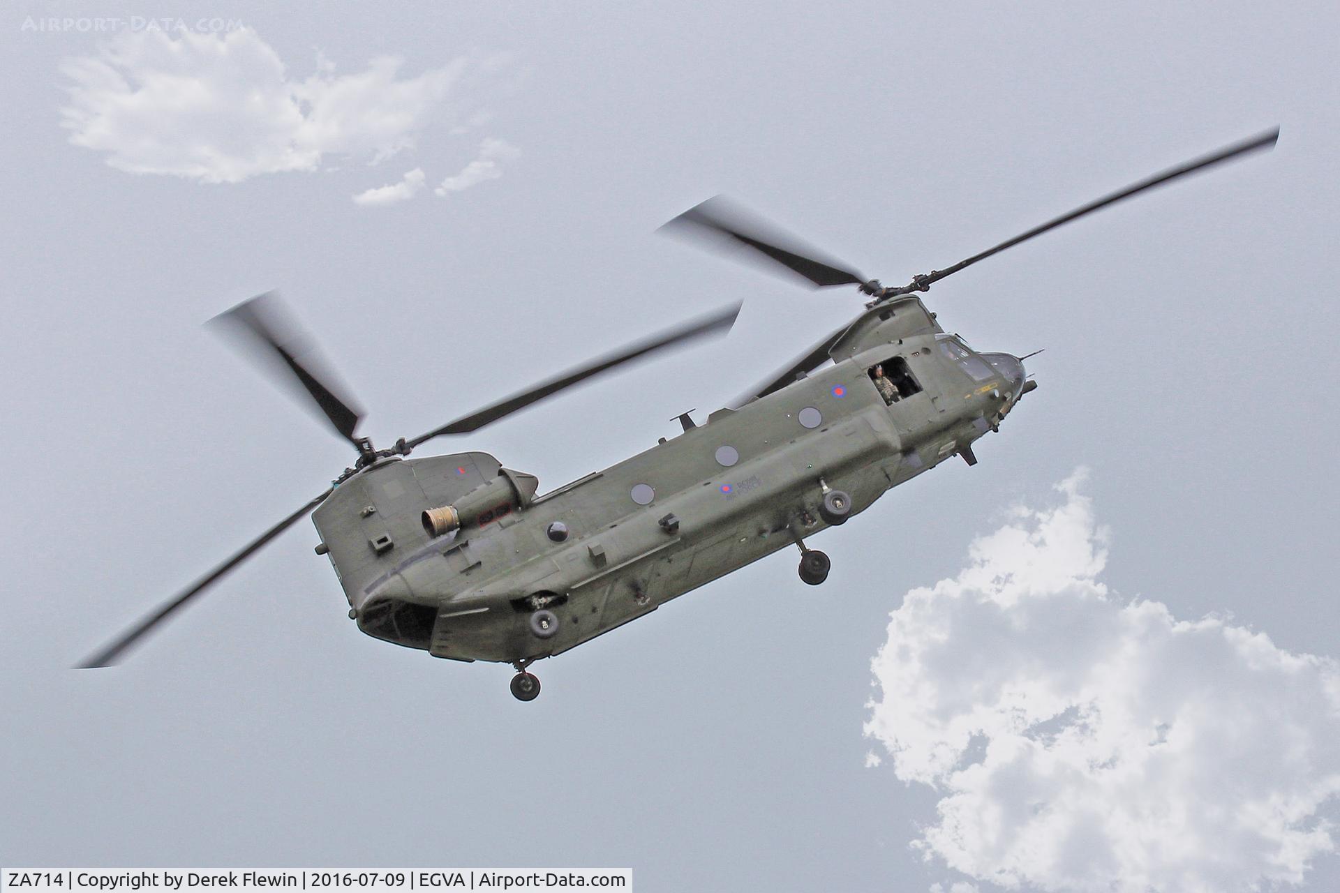 ZA714, Boeing Vertol Chinook HC.4 C/N MA026/M7005, Chinook HC.2, Royal Air Force Chinook Display Team, 28(R) Squadron RAF Benson based, previously N37051, seen displaying at RIAT 2016.