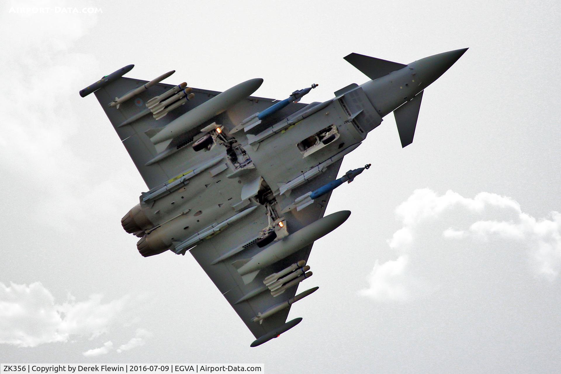 ZK356, 2013 Eurofighter EF-2000 Typhoon FGR4 C/N BS117/423, Typhoon FGR4, Royal Air Force, On loan to BAe Systems, call sign WTN05, seen at RIAT 2016 fully armed, flown by their Chief Test Pilot