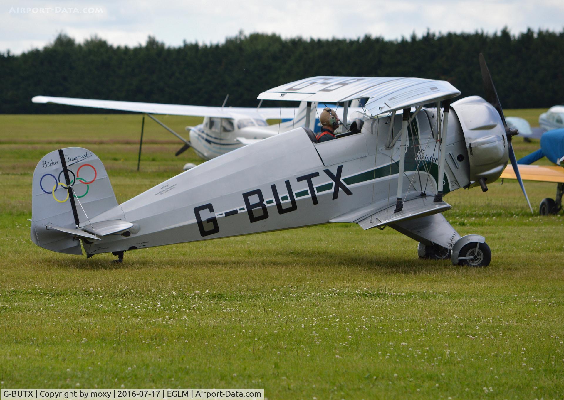 G-BUTX, 1940 Bucker Bu-133C Jungmeister C/N ES.1-4, Bucker BU-133C Jungmeister at White Waltham in new scheme. Shame the Swastika has been removed.