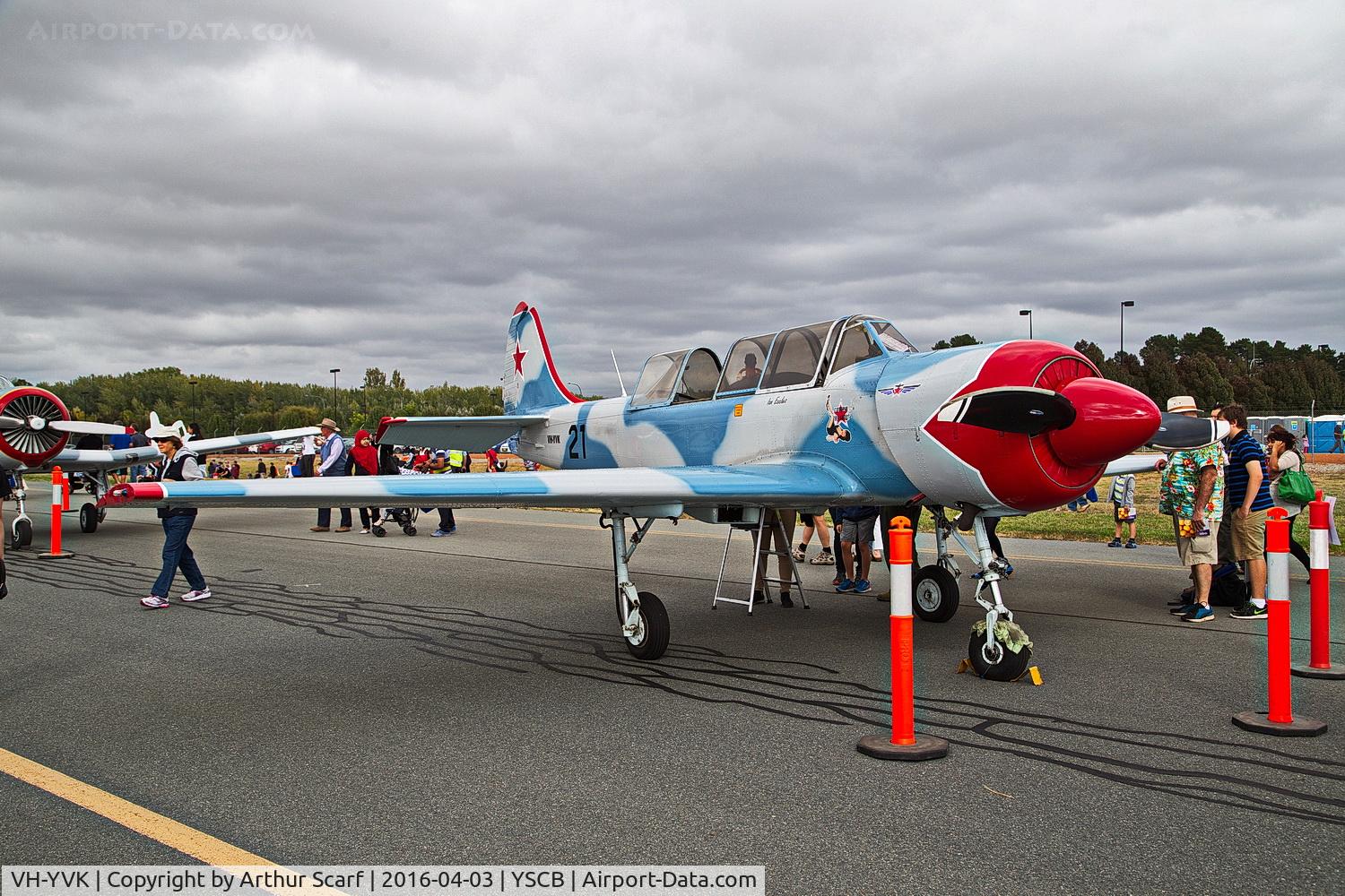 VH-YVK, 1991 Yakovlev (Aerostar) Yak-52 C/N 9111314, Canberra ACT 03-04-2011