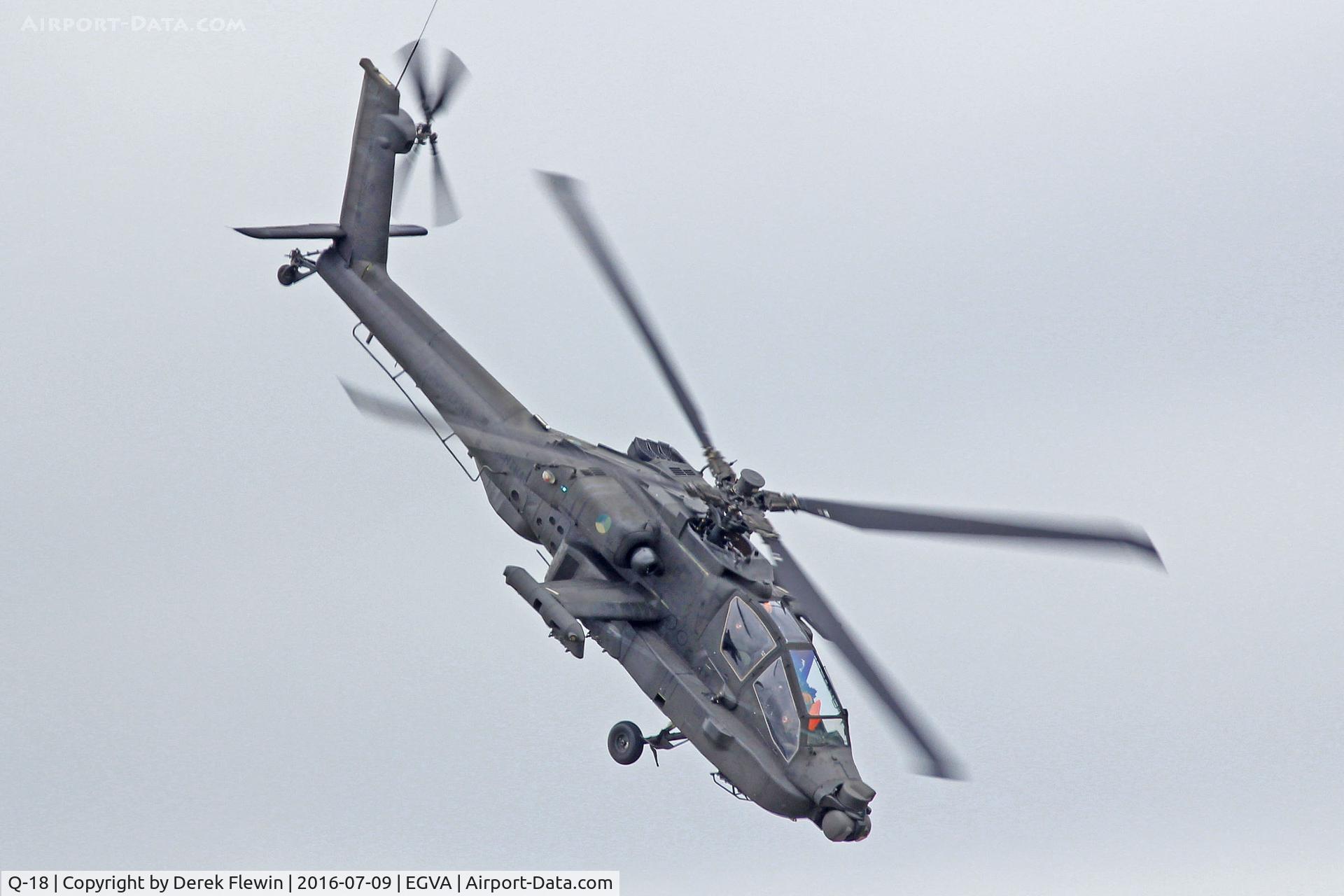 Q-18, 1998 Boeing AH-64DN Apache C/N DN018, AH-64D, Royal Netherlands Air Force, 301 Squadron Gilze-Rijen based, call sign Hawk 01, seen displaying at RIAT 2016.