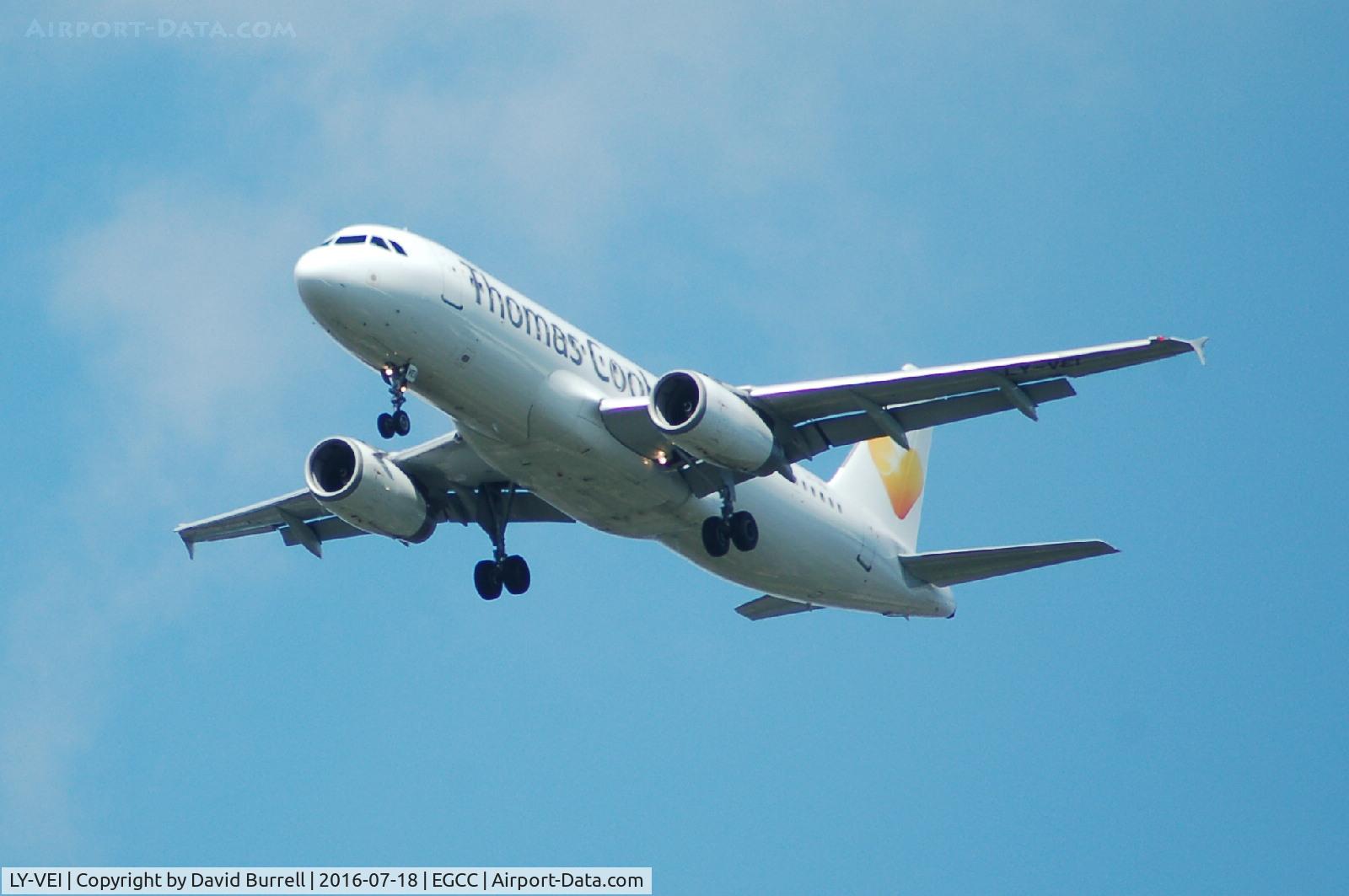 LY-VEI, 1998 Airbus A320-233 C/N 0902, Thomas Cook LY-VEI on approach to Manchester Airport.
