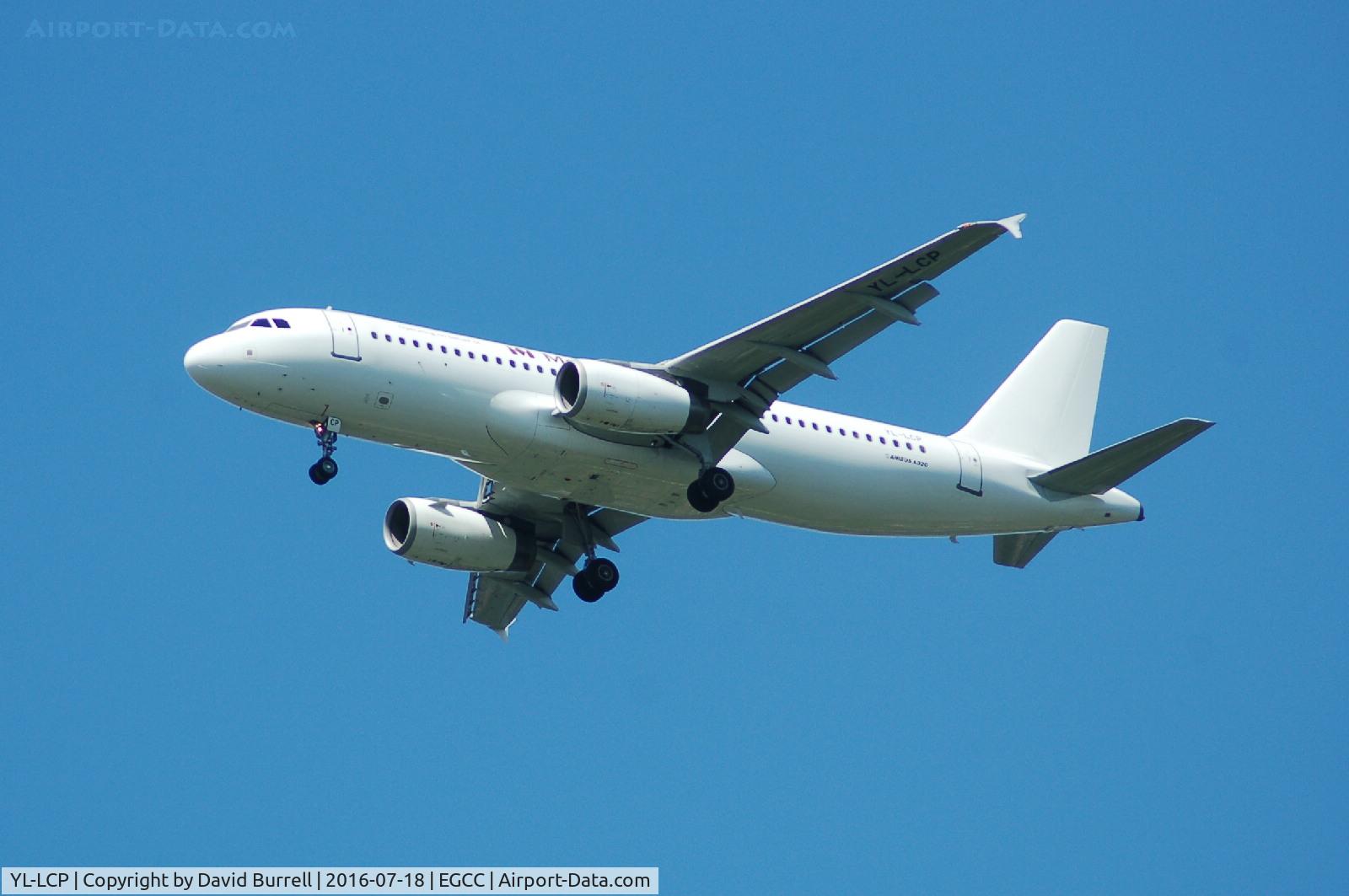 YL-LCP, 2008 Airbus A320-232 C/N 1823, Monarch YL-LCP on approach to Manchester Airport.