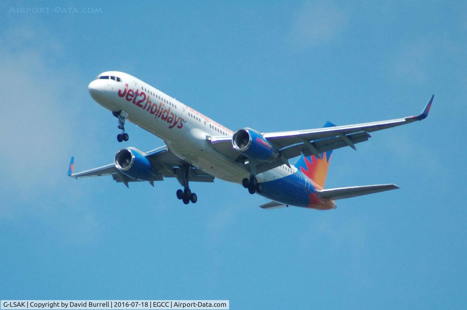 G-LSAK, 1996 Boeing 757-23N C/N 27973, Jet2Holidays G-LSAK on approach to Manchester Airport.