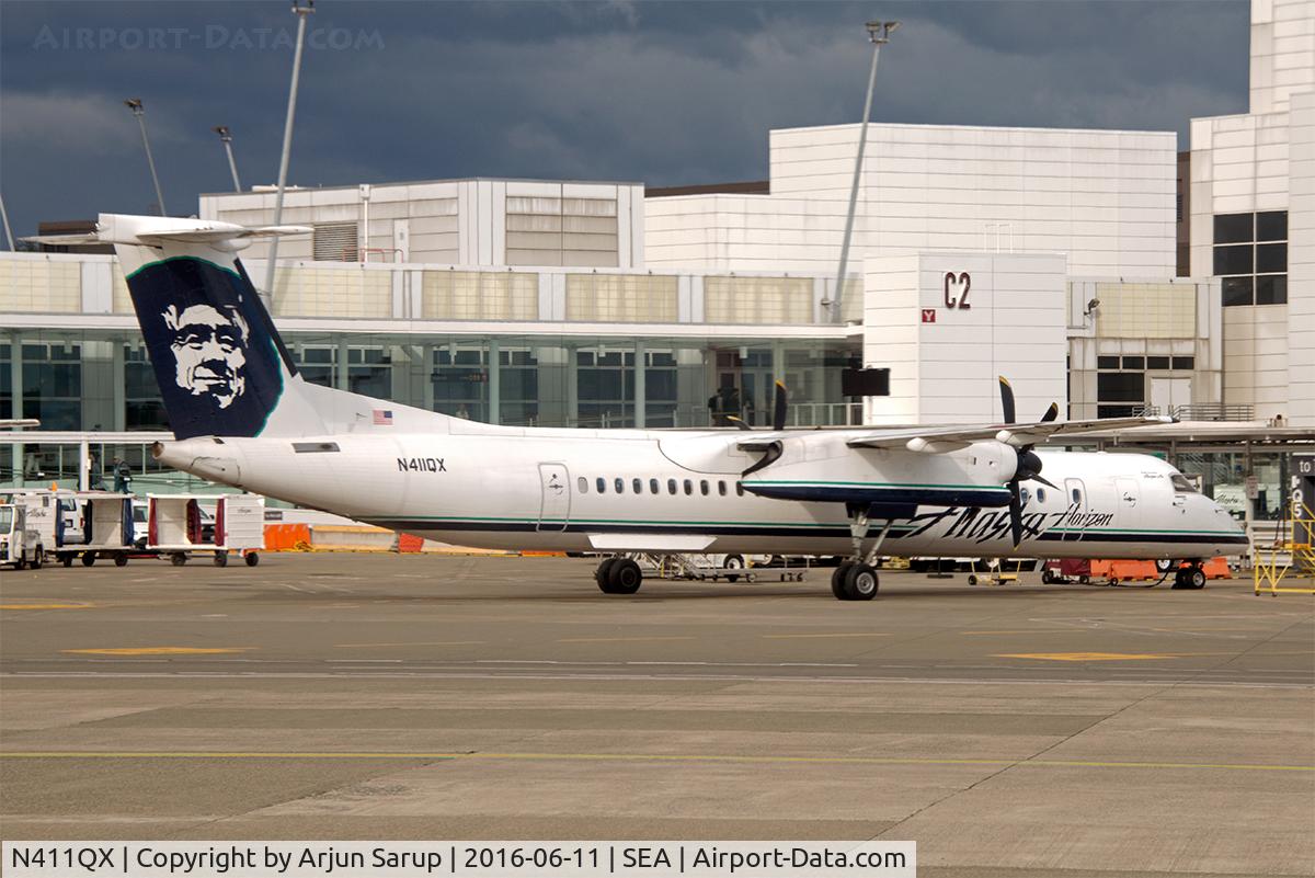N411QX, 2001 Bombardier DHC-8-402 Dash 8 C/N 4055, On the apron at Seattle.
