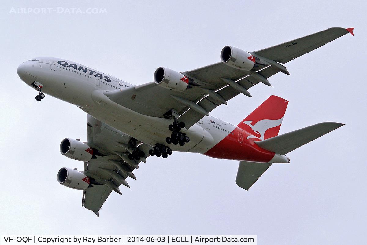 VH-OQF, 2009 Airbus A380-842 C/N 029, Airbus A380-841 [029] (QANTAS) Home~G 03/06/2014. On approach 27R.
