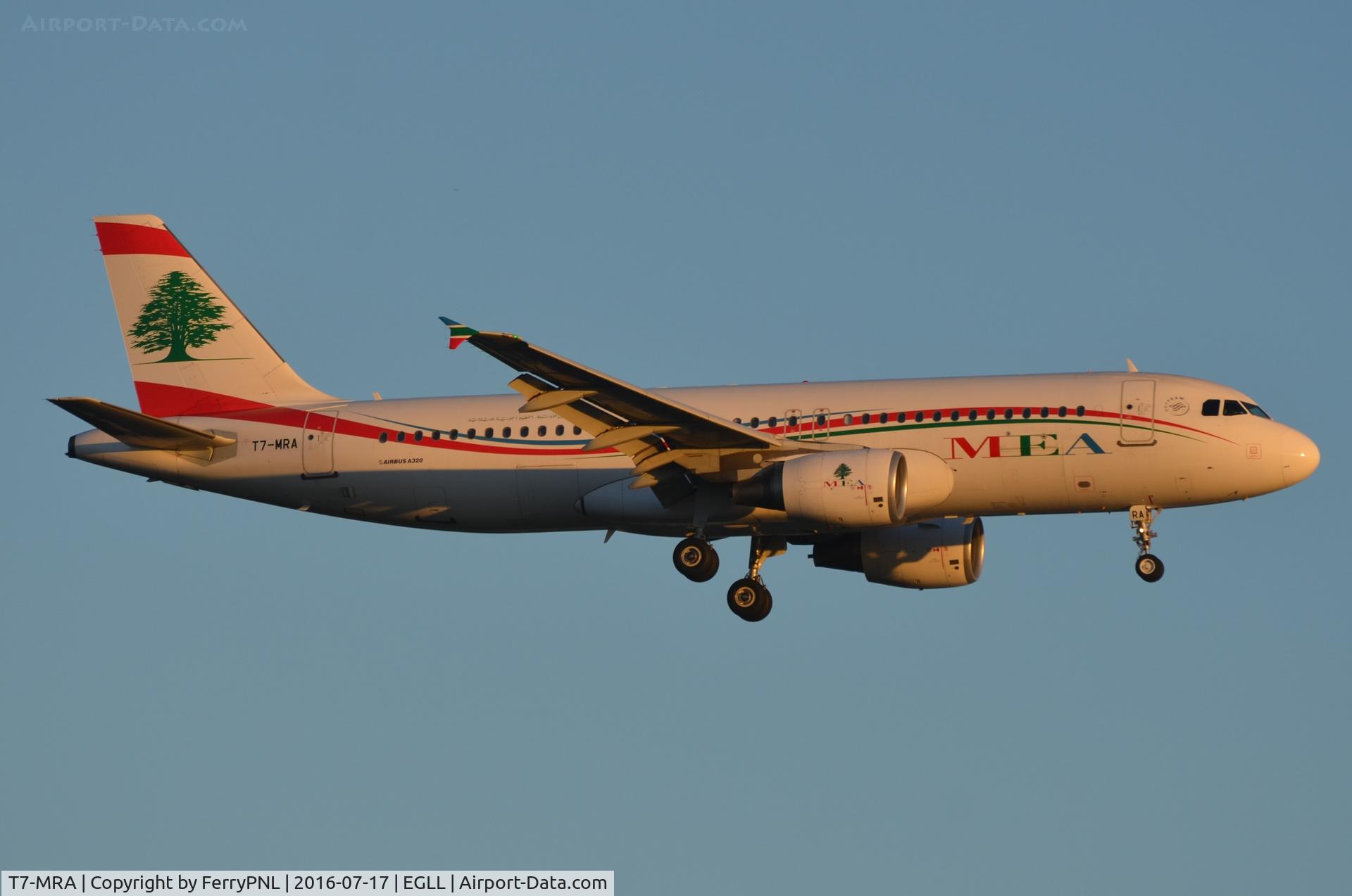 T7-MRA, 2012 Airbus A320-214 C/N 5162, MEA A320 arriving.