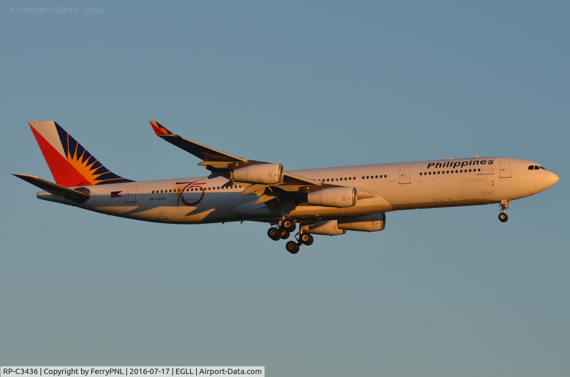 RP-C3436, 2000 Airbus A340-313 C/N 318, PAL A343 evening arrival in London.