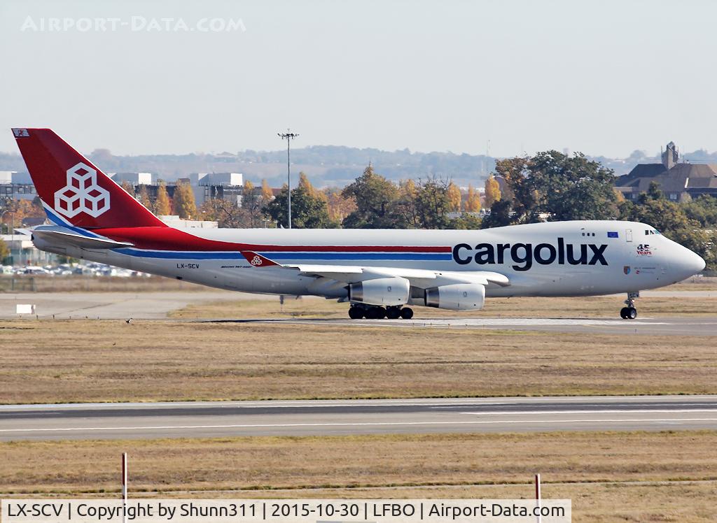 LX-SCV, 2001 Boeing 747-4R7F/SCD C/N 29733, Lining up rwy 14L for departure... New c/s