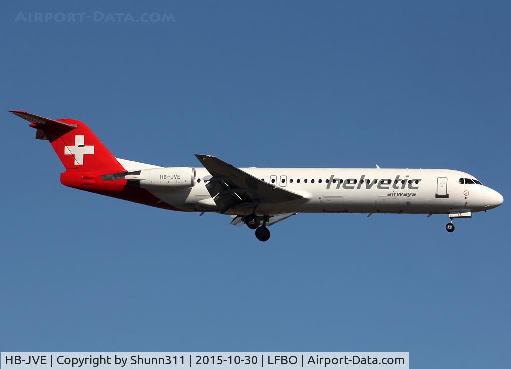 HB-JVE, 1993 Fokker 100 (F-28-0100) C/N 11459, Landing rwy 14R