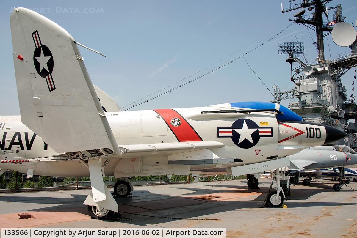 133566, McDonnell F3H-2N Demon C/N 78, On display aboard USS Intrepid. This Demon is from VF-41 'Black Aces' flying off USS Independence. VF-41 flew the Demon from 1957-62, having embarked once on USS Intrepid. The squadron moved from this all-weather missile fighter to the F-4B Phantom II.