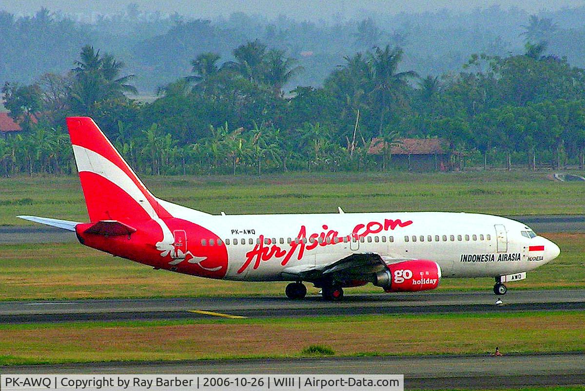 PK-AWQ, 1986 Boeing 737-3B7 C/N 23376, Boeing 737-347 [23376] (Air Asia Indonesia) Jakarta-Soekarno Hatta Int~PK 26/10/2006. Taken through glass of hotel room.