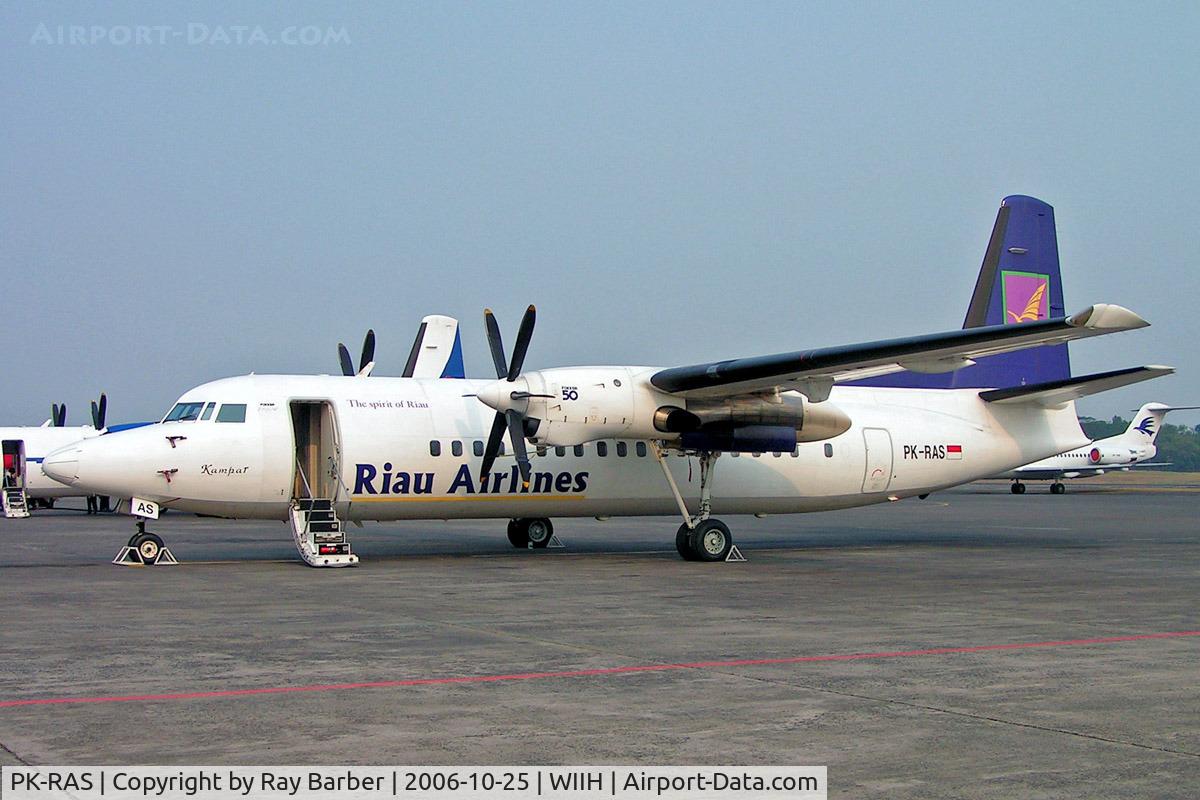 PK-RAS, 1992 Fokker 50 C/N 20261, Fokker F-50 [20261] (Riau Airlines) Jakarta-Halim Perdanakusuma Int~PK 25/10/2006