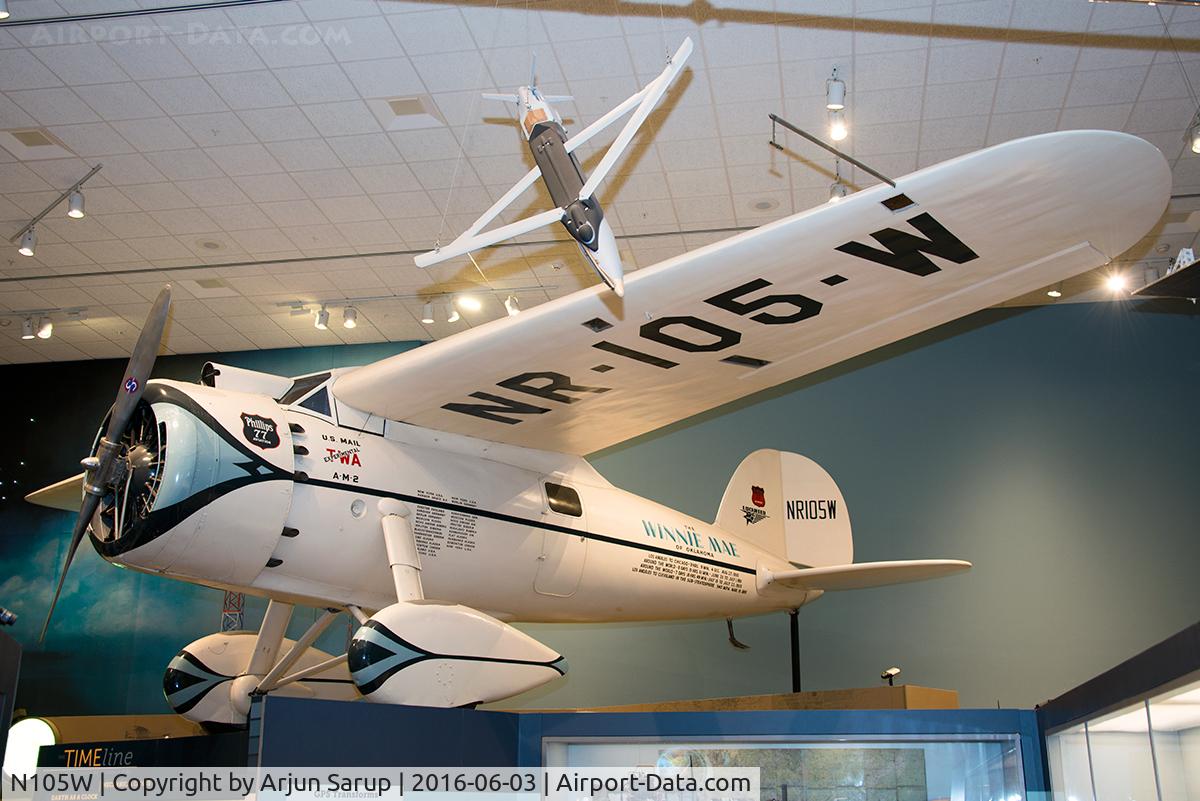 N105W, 1929 Lockheed Vega 5C C/N 72, On display at the National Air and Space Museum. This specially modified Vega set the record in 1931 for the first around the world flight by a fixed-wing aircraft, taking eight days in the hands of Wiley H. Post and Harold Gatty.