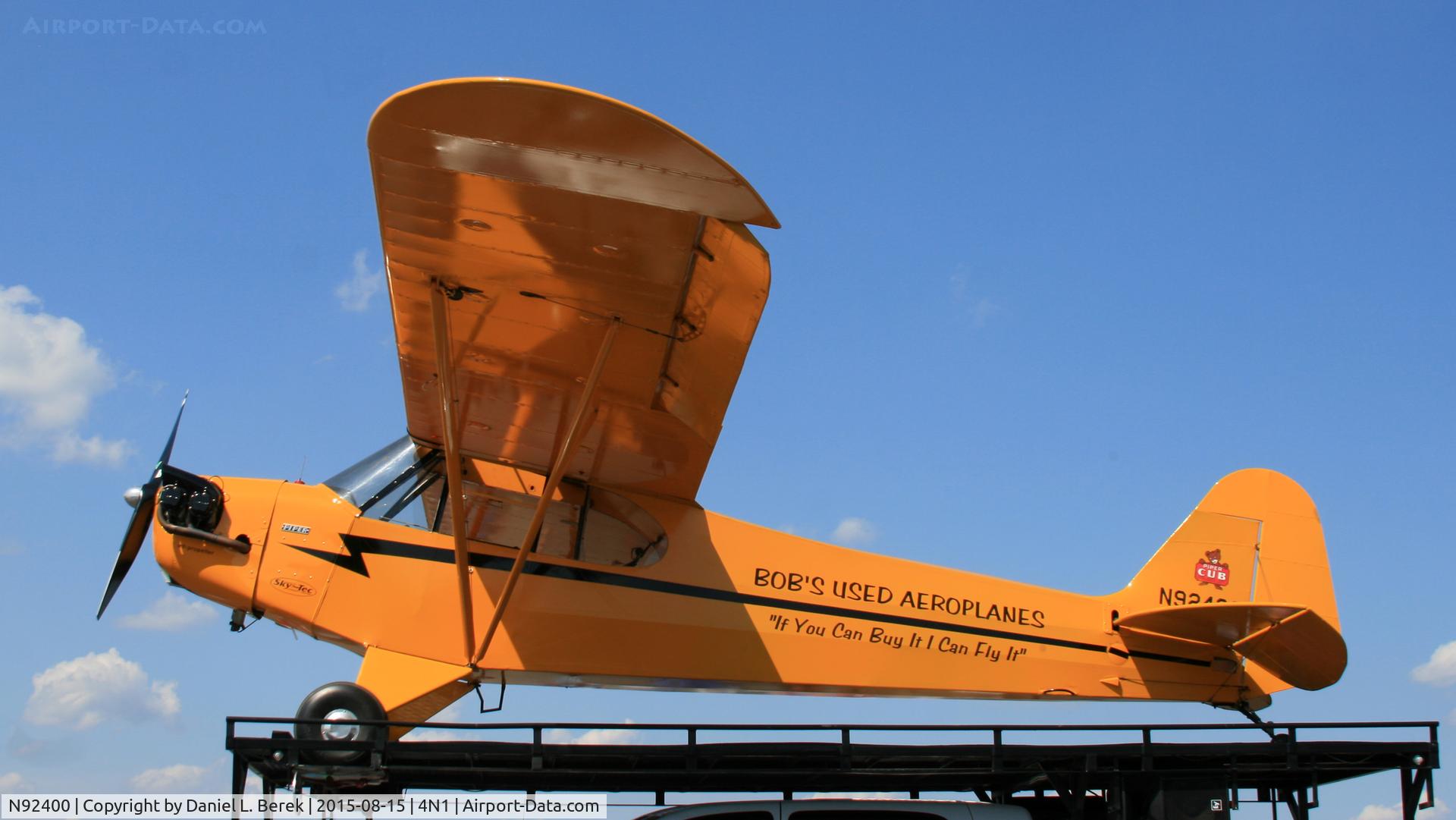 N92400, 1946 Piper J3C-65 Cub Cub C/N 16862, Greg Koontz - The Alabama Boys - is famous throughout the US and in Mexico for this unusual act featuring a 1946 Piper Cub whose runway is fixed atop a pickup truck.