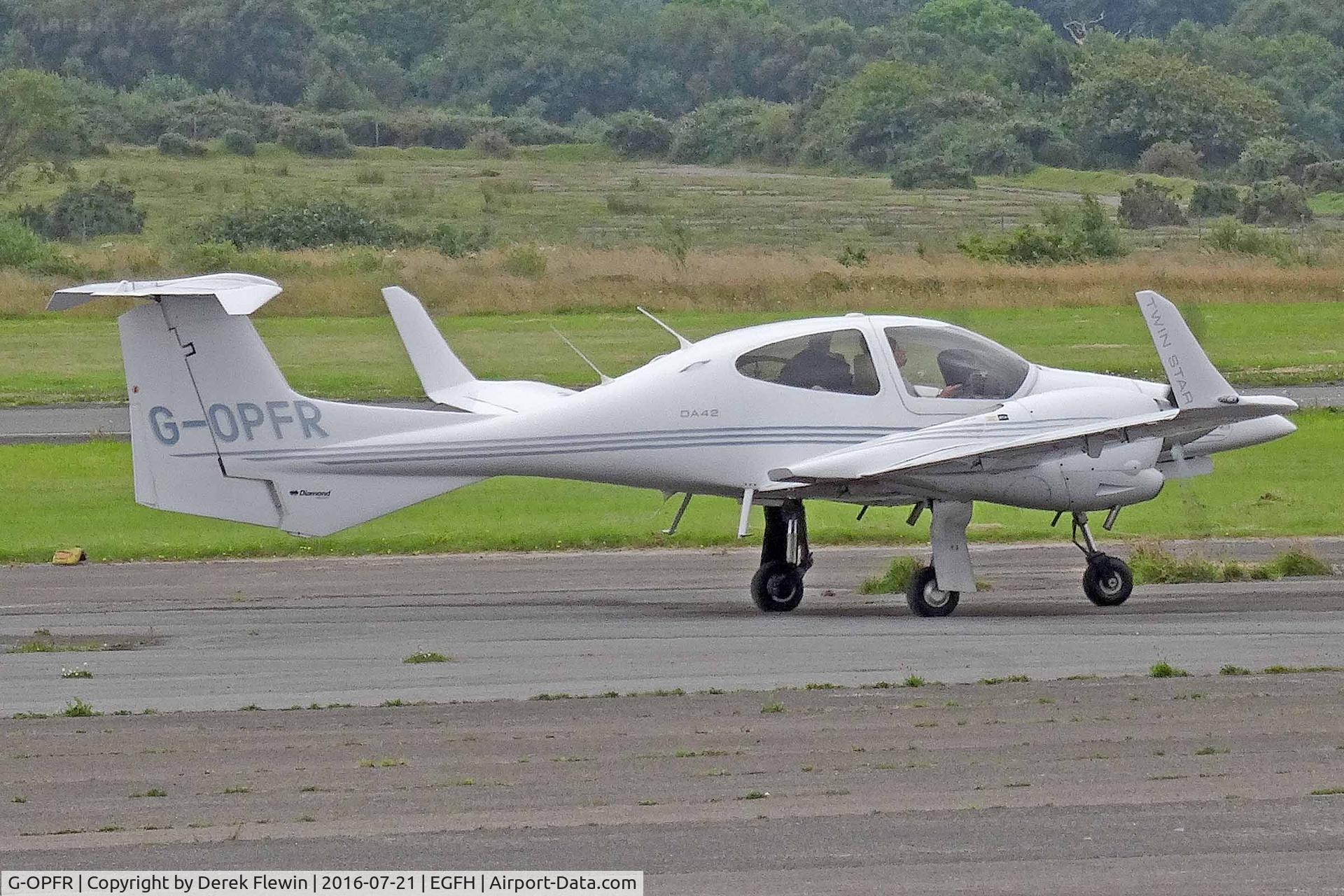 G-OPFR, 2005 Diamond DA-42 Twin Star C/N 42.077, Twin Star, Cranfield Bedfordshire based, previously EO-VPI, G-OPFR, N700PR, seen parking up after landing on runway 22.