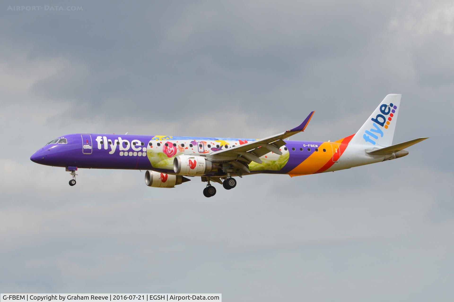 G-FBEM, 2008 Embraer 195LR (ERJ-190-200LR) C/N 19000204, Landing at Norwich.