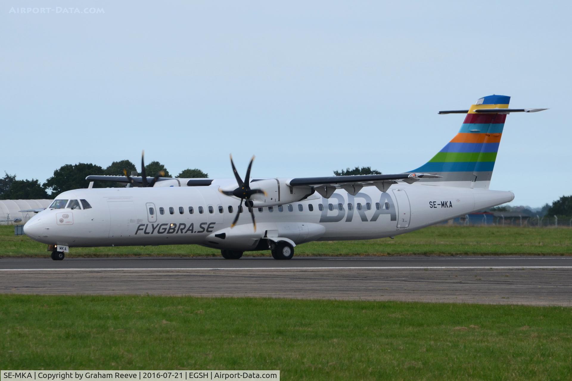 SE-MKA, 2015 ATR 72-212A C/N 1276, About to depart from Norwich.