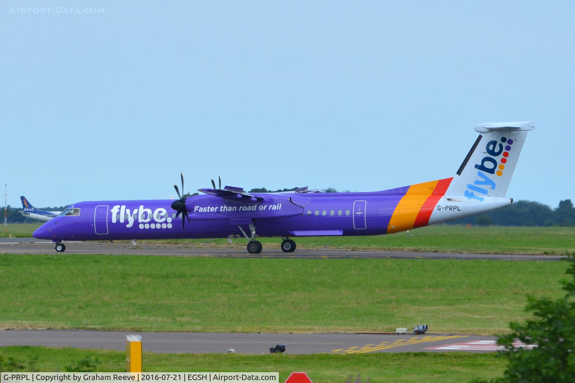 G-PRPL, 2011 Bombardier DHC-8-402 Dash 8 C/N 4380, About to depart from Norwich.