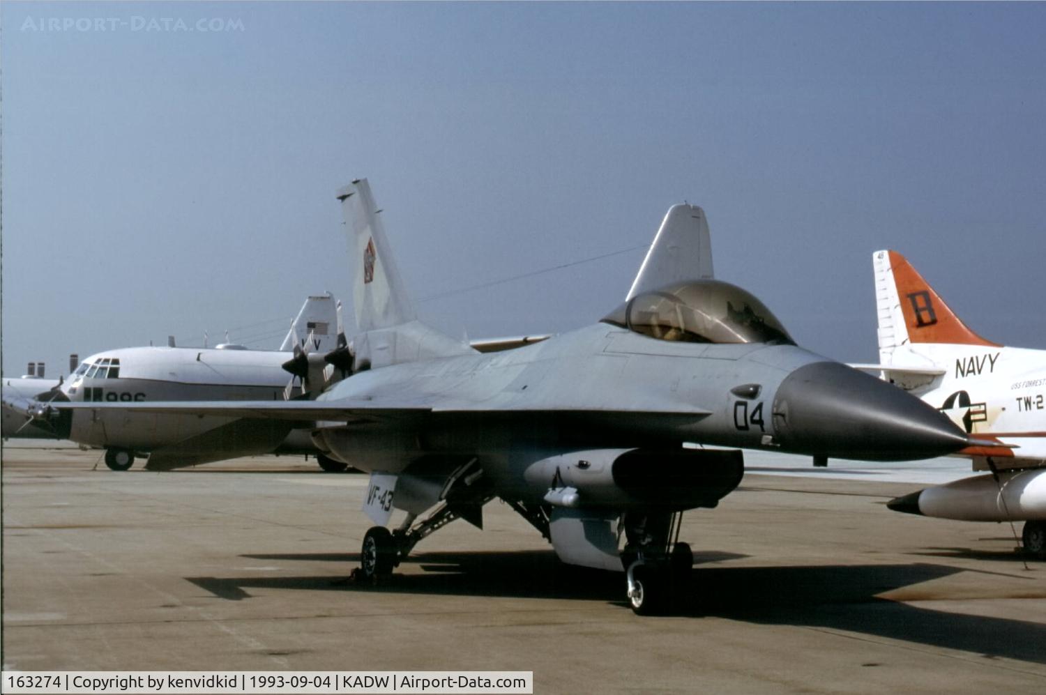 163274, General Dynamics F-16N Fighting Falcon C/N 3M-7, Andrew's Air Force base visiting aircraft ramp.