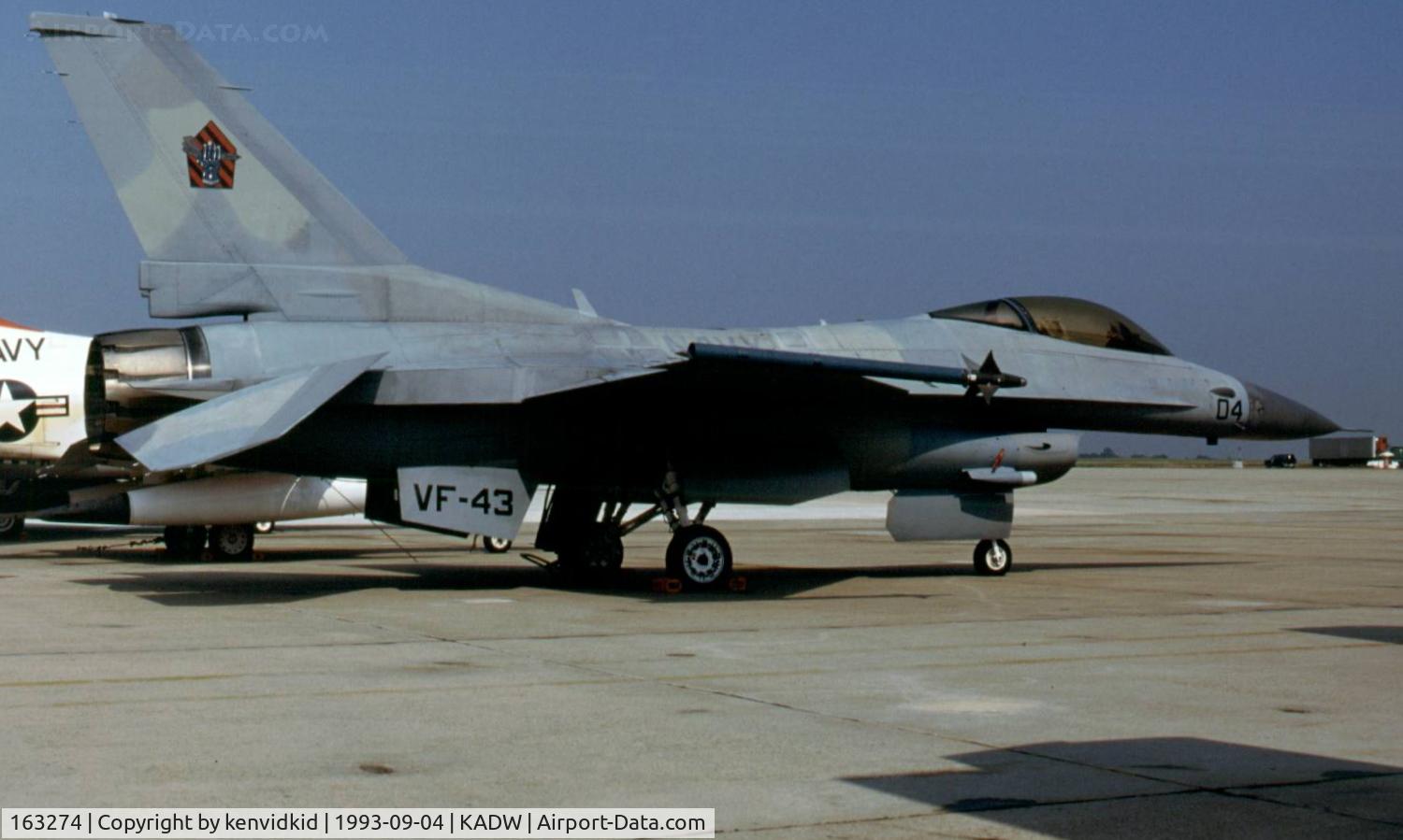 163274, General Dynamics F-16N Fighting Falcon C/N 3M-7, Andrew's Air Force base visiting aircraft ramp.