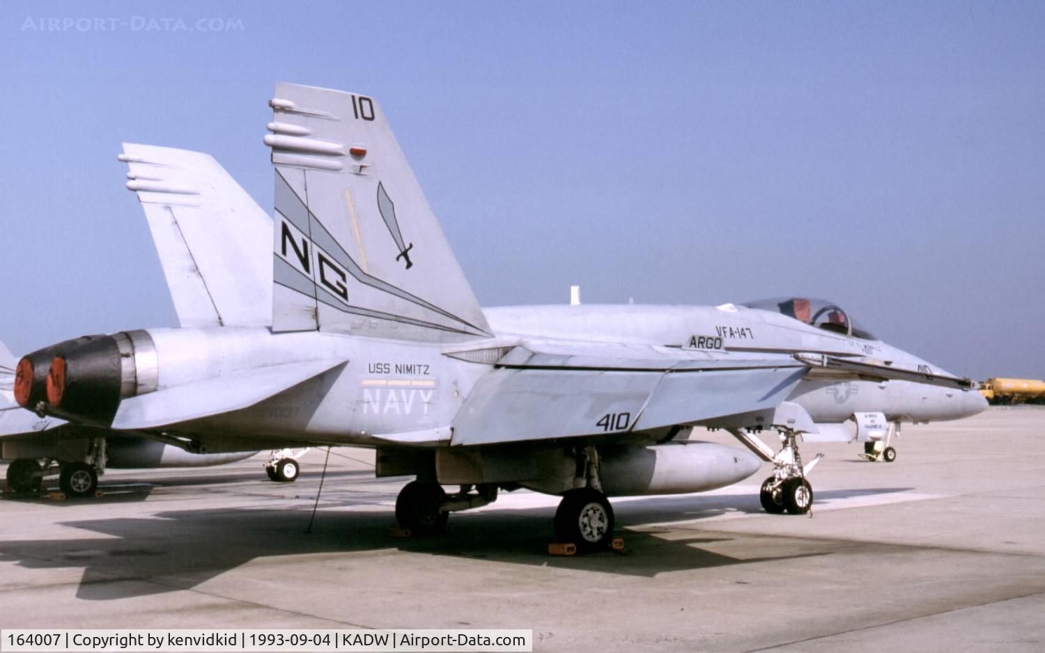 164007, 1989 McDonnell Douglas F/A-18C Hornet C/N 0889/C153, Andrew's Air Force base visiting aircraft ramp.