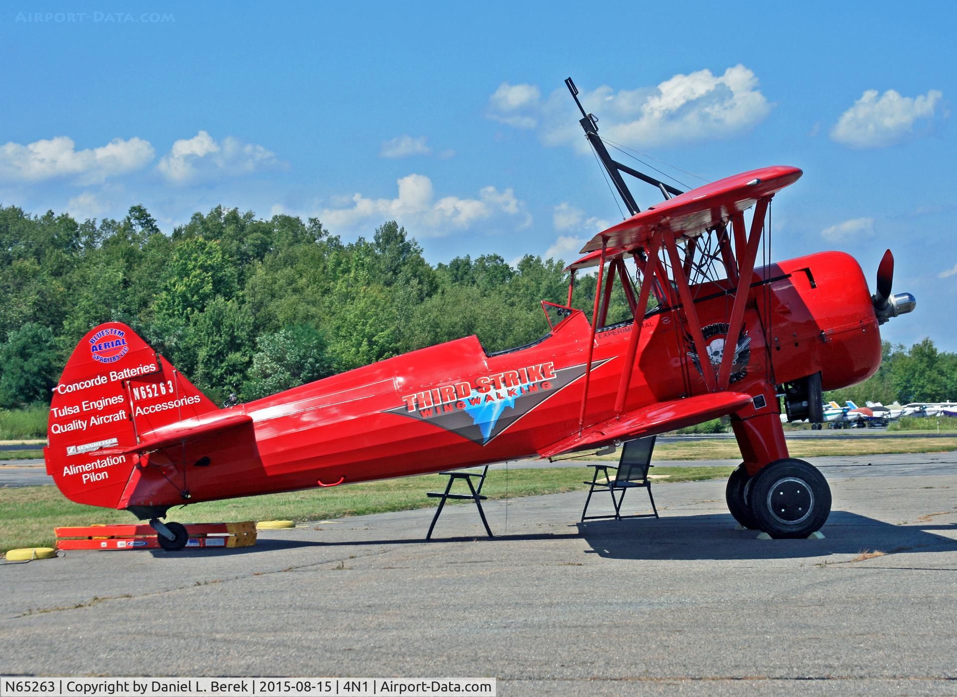 N65263, 1940 Boeing B75N1 C/N 75-3447, This modified Kaydet is resting before a rigorous exercise taking up a wingwalker.