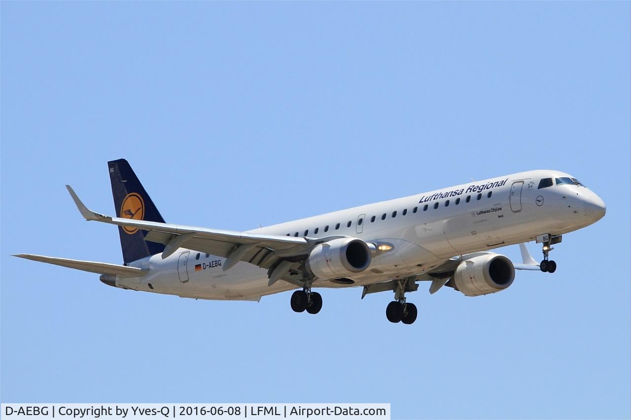D-AEBG, 2011 Embraer 195LR (ERJ-190-200LR) C/N 19000423, Embraer ERJ-195LR, Short approach Rwy 32R, Marseille-Provence Airport (LFML-MRS)