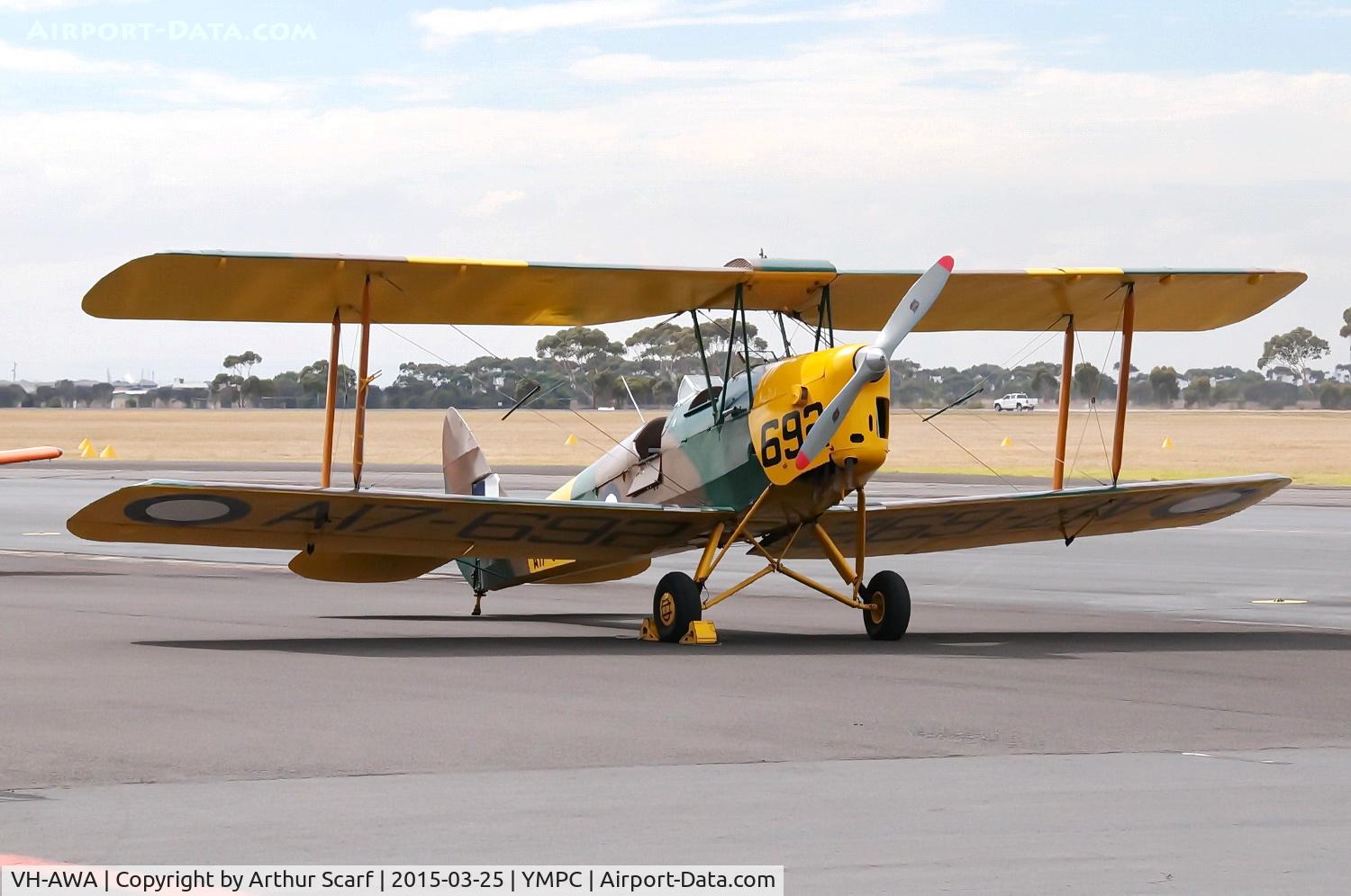 VH-AWA, 1941 De Havilland Australia DH-82A Tiger Moth C/N DHA824, A17-693 Point Cook VIC 2015
Photo taken by Jenny Scarf