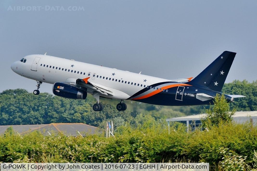 G-POWK, 2011 Airbus A320-233 C/N 4701, Late lift off through the trees