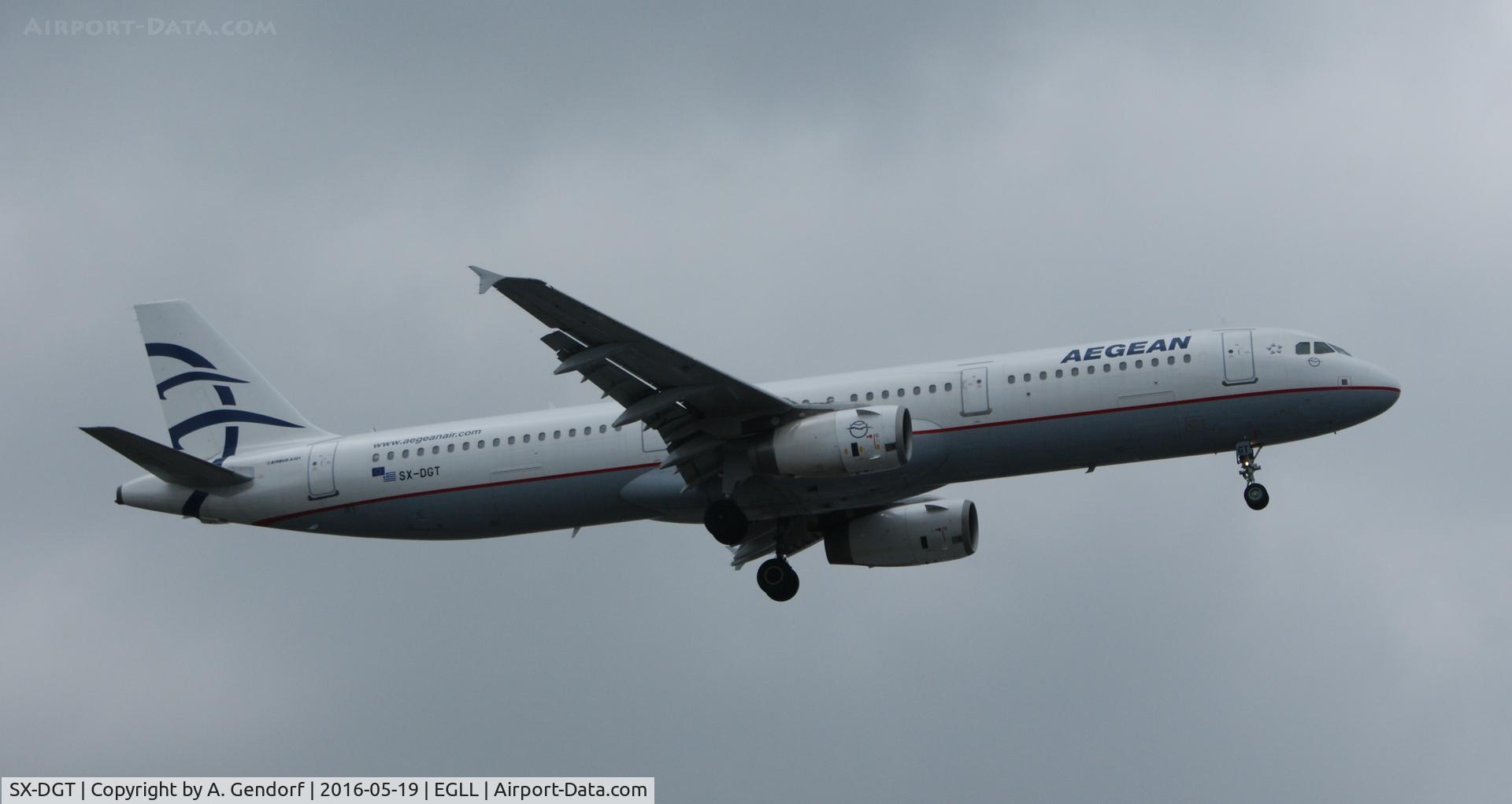 SX-DGT, 2001 Airbus A321-231 C/N 1433, Aegean Airlines, is here landing at London Heathrow(EGLL)