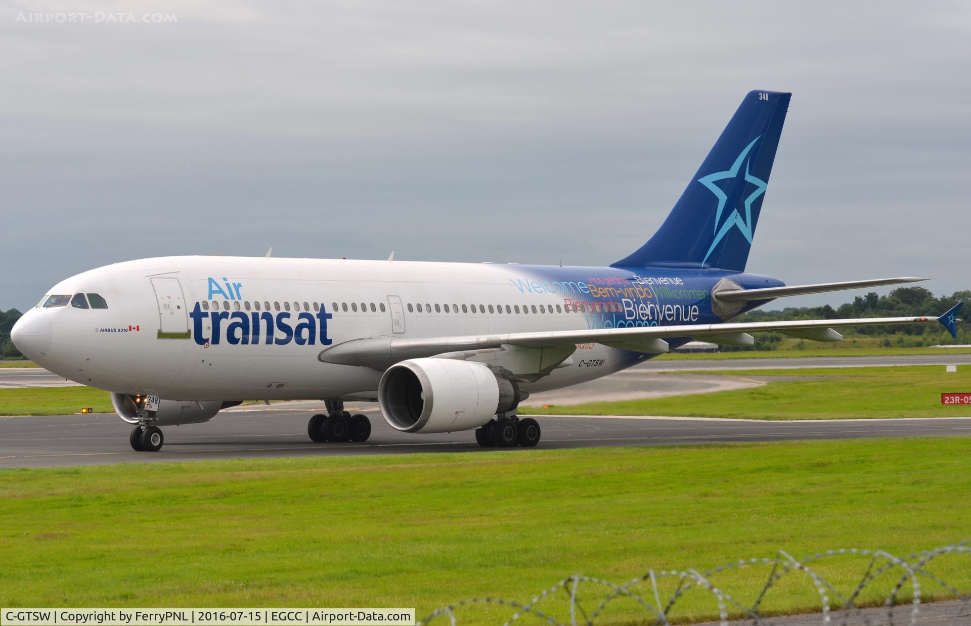 C-GTSW, 1988 Airbus A310-304 C/N 483, AirTransat A310 taxiing to its gate at MAN