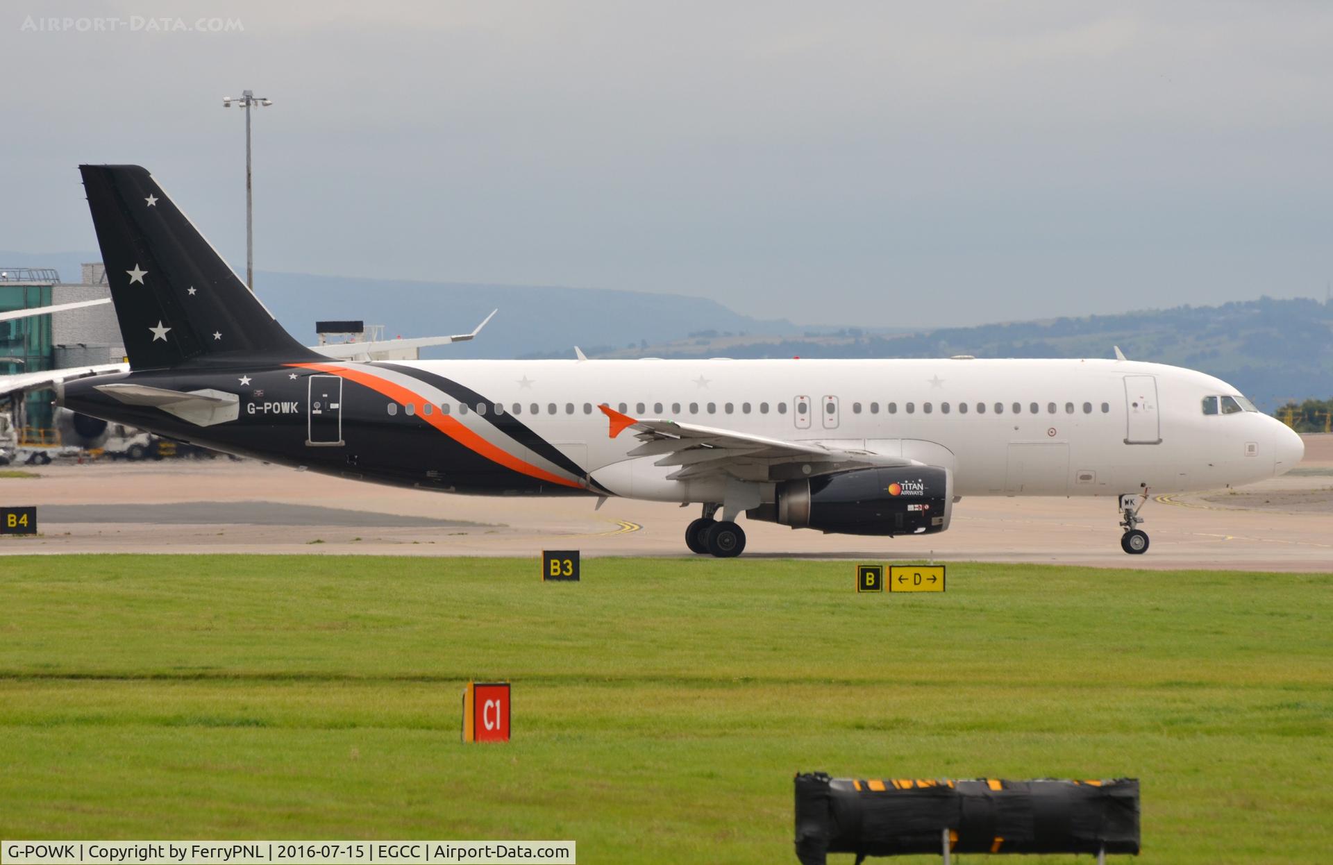 G-POWK, 2011 Airbus A320-233 C/N 4701, Titan A320 taxiing of another flight from MAN.