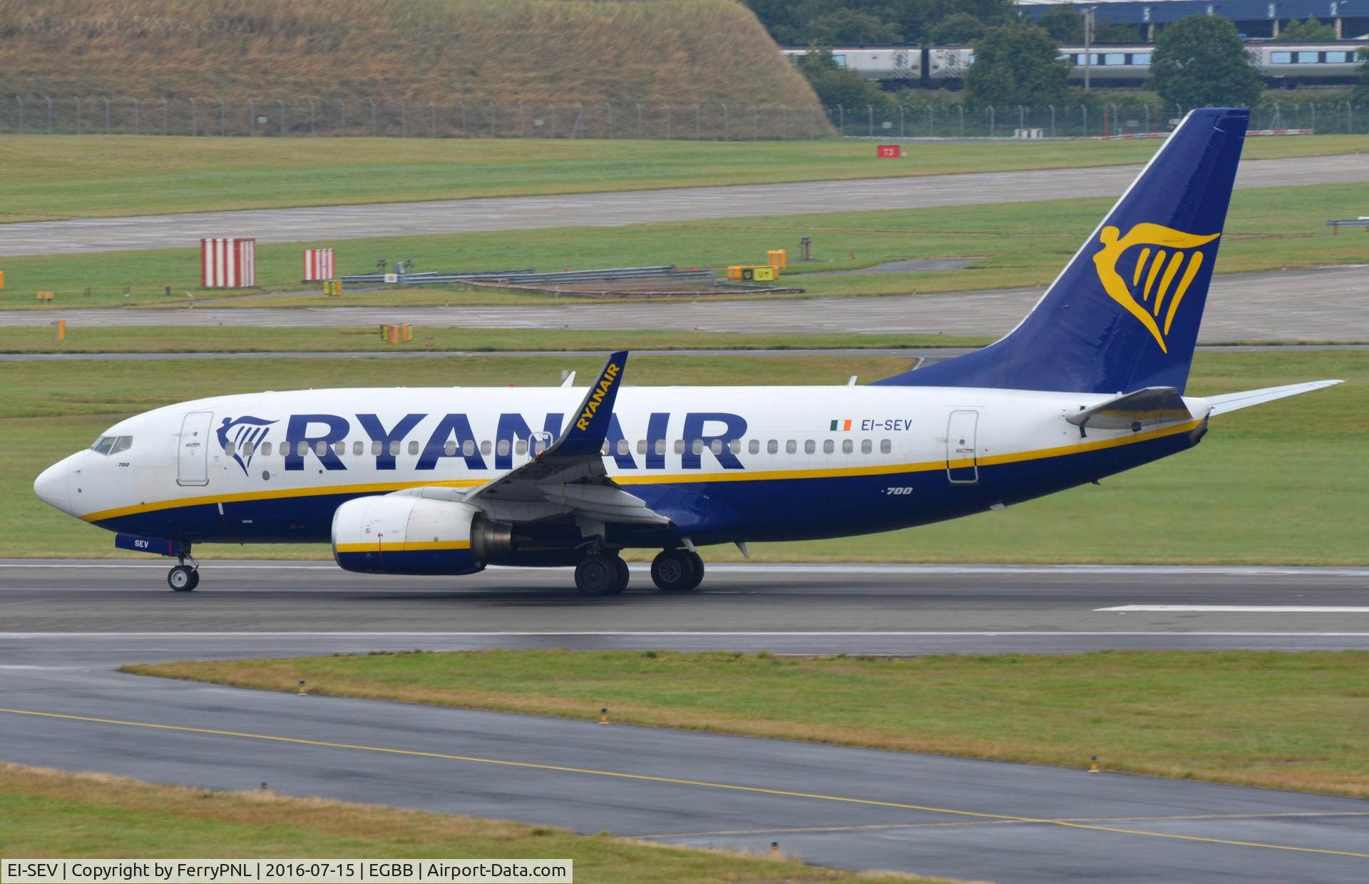 EI-SEV, 1999 Boeing 737-73S C/N 29078, Ryanair B737 departing BHX