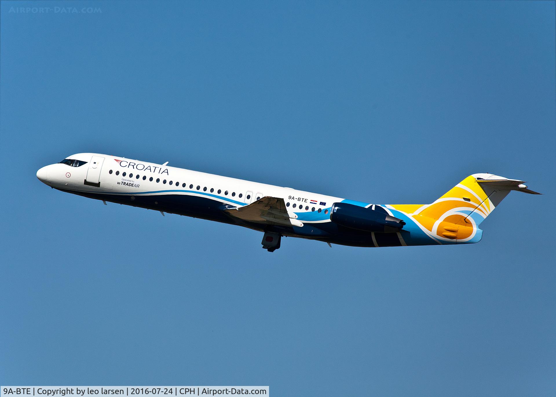 9A-BTE, 1992 Fokker 100 (F-28-0100) C/N 11416, Copenhagen Kastrup 24.7.16