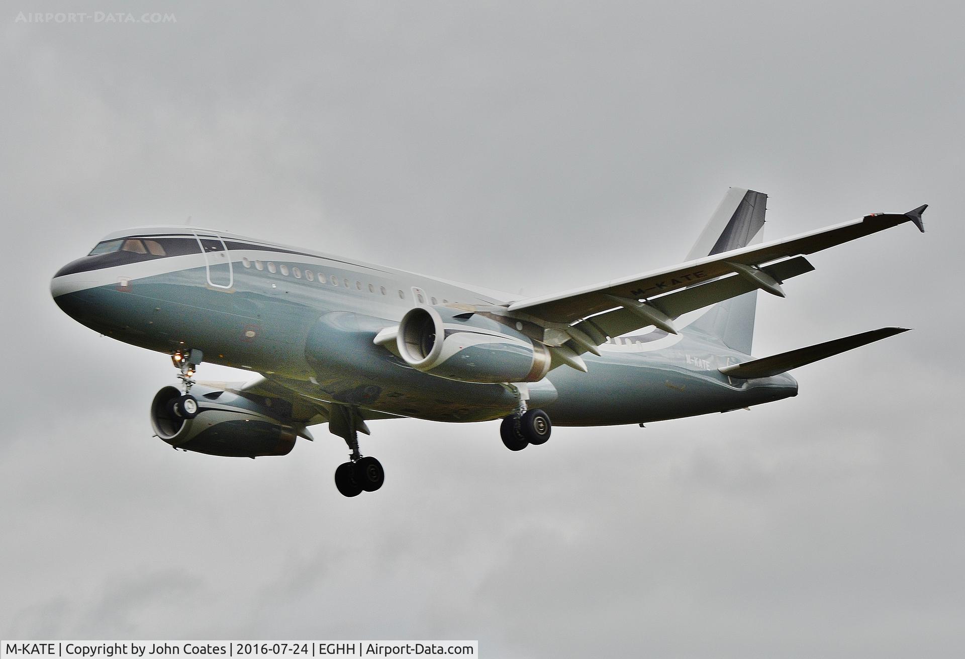 M-KATE, 2010 Airbus ACJ319 (A319-133/CJ) C/N 4151, Arriving from Nice on a very grey day