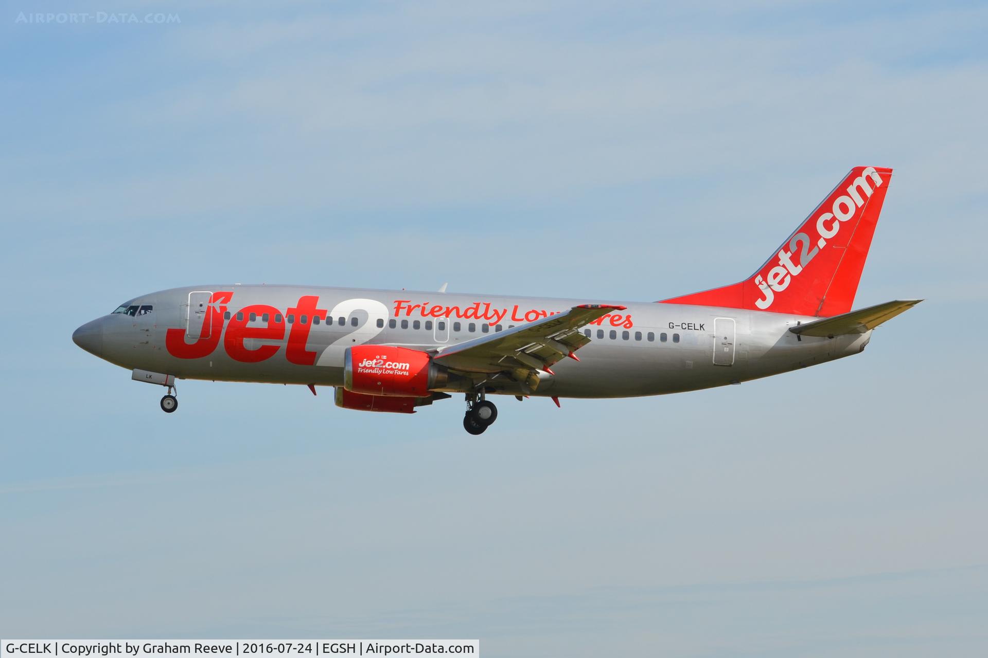 G-CELK, 1986 Boeing 737-330 C/N 23530, Landing at Norwich.
