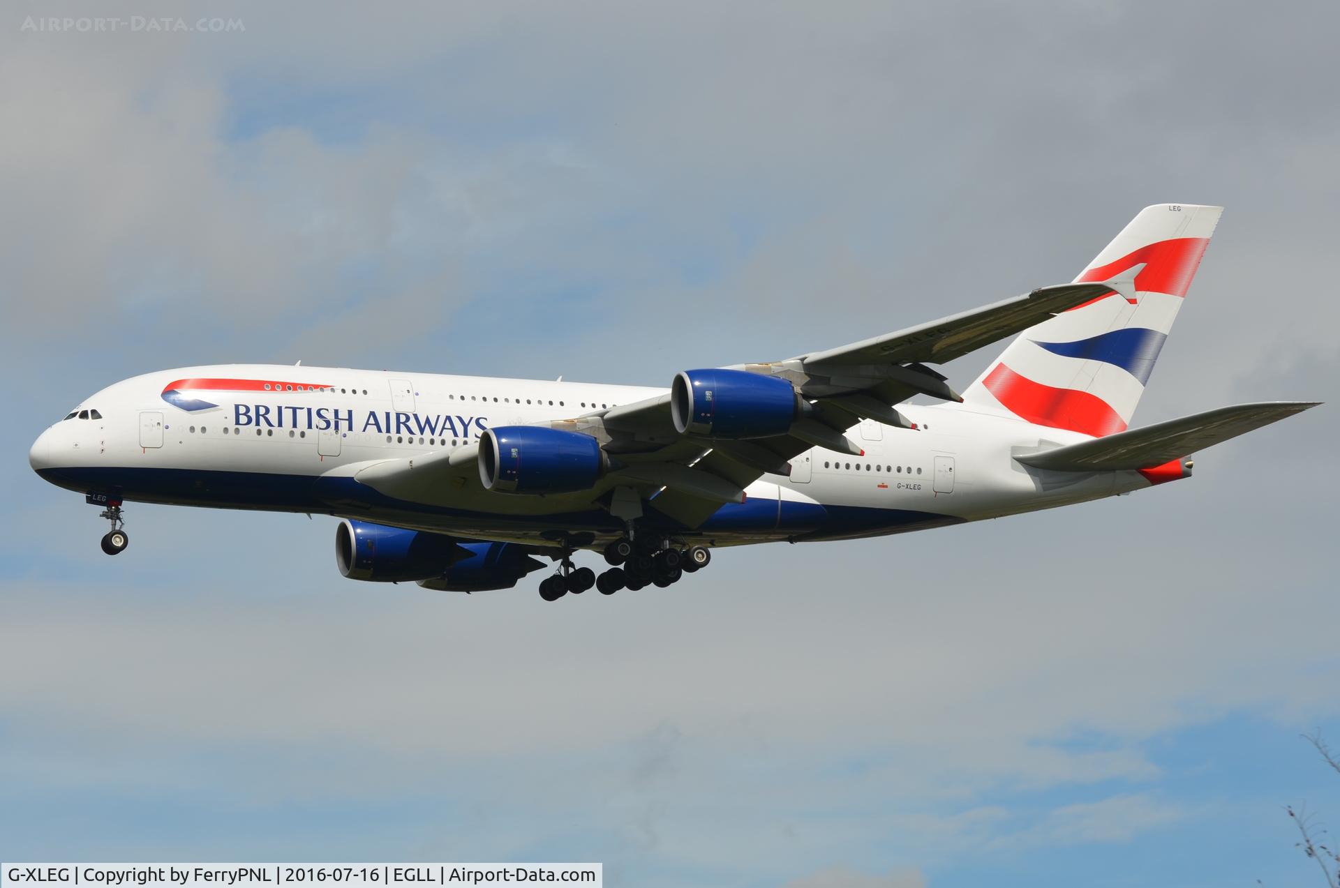 G-XLEG, 2014 Airbus A380-841 C/N 161, BA A388 on finals.