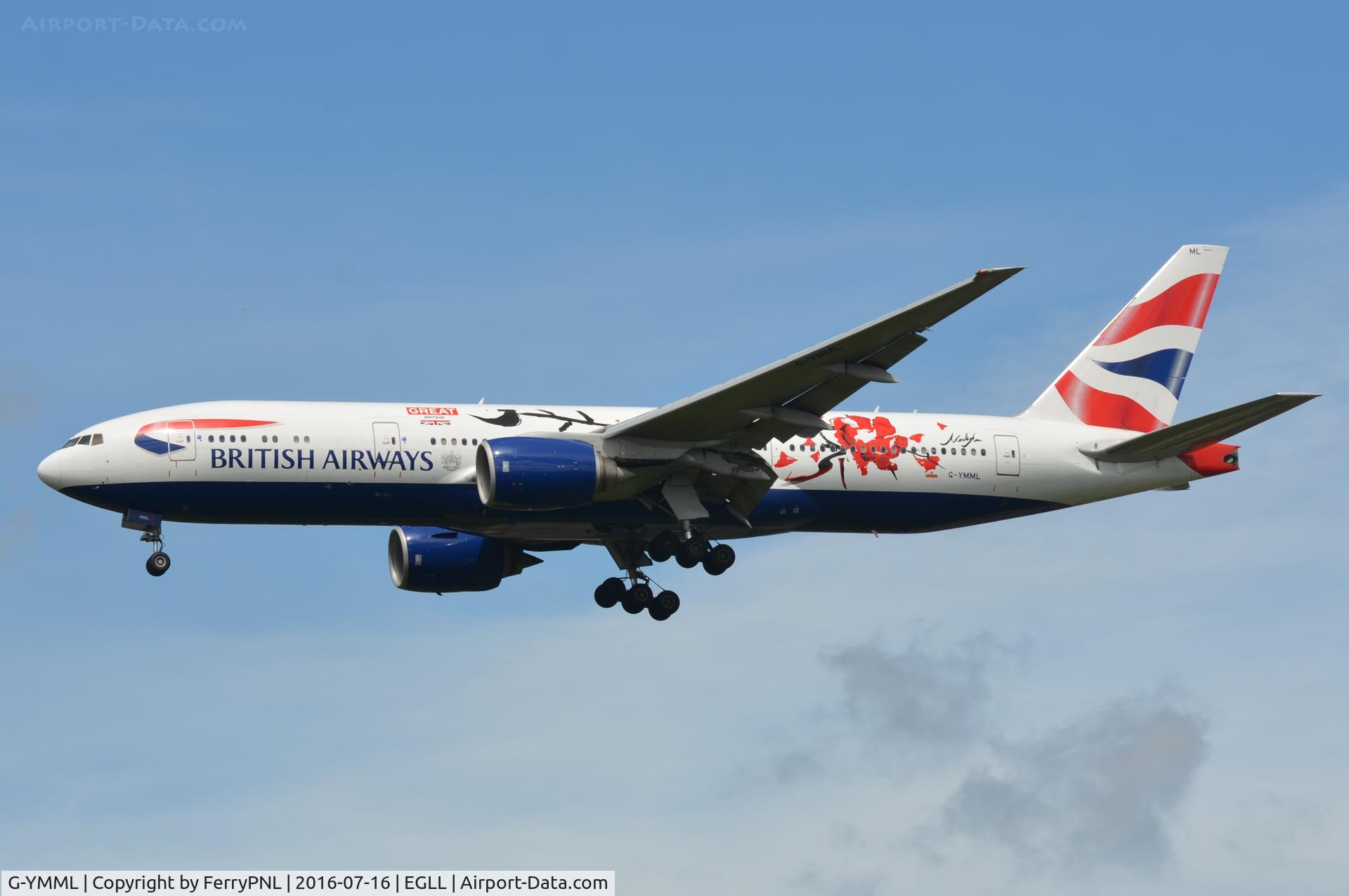 G-YMML, 2001 Boeing 777-236/ER C/N 30313, British Rose B772 arriving.