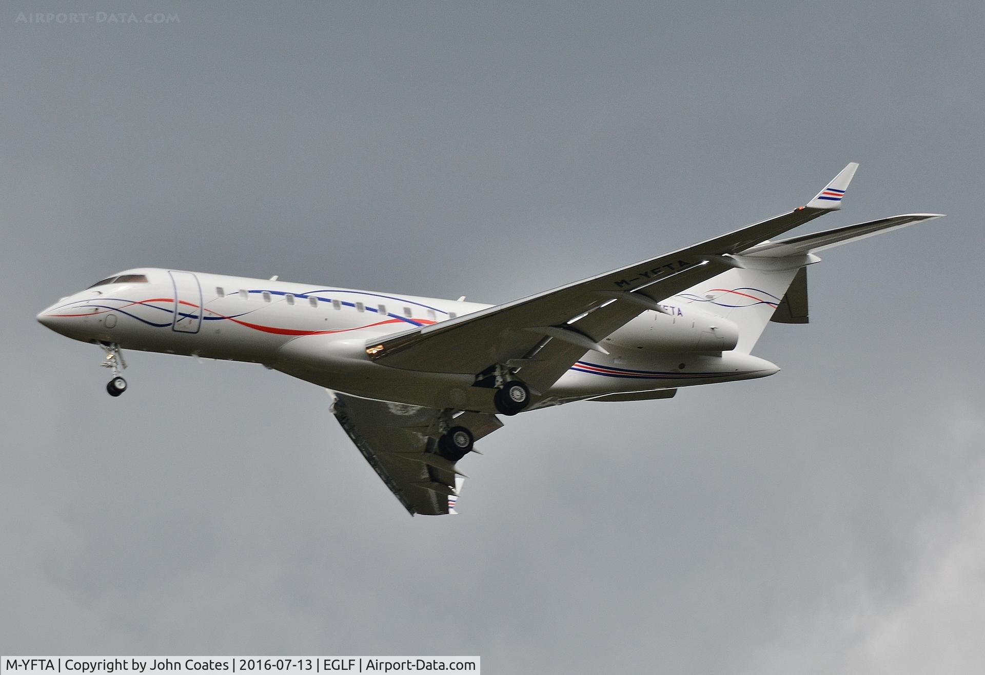 M-YFTA, 2012 Bombardier BD-700-1A10 Global 6000 C/N 9537, Finals to 24 across King George V fields