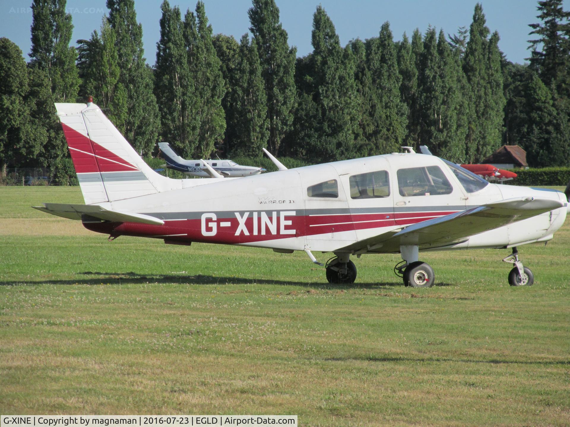 G-XINE, 1976 Piper PA-28-161 Cherokee Warrior II C/N 28-7716112, on grass at denham